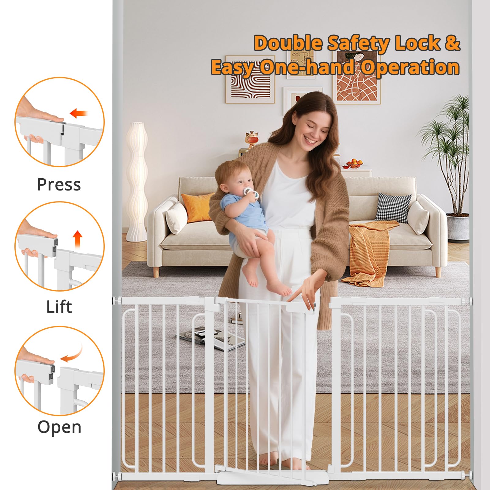 Extra Wide Pressure Mounted Baby Gate with Door