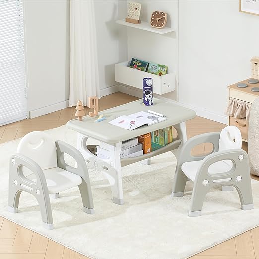 Kids Table and Chairs, Toddler Table and Chair Set with Storage Space