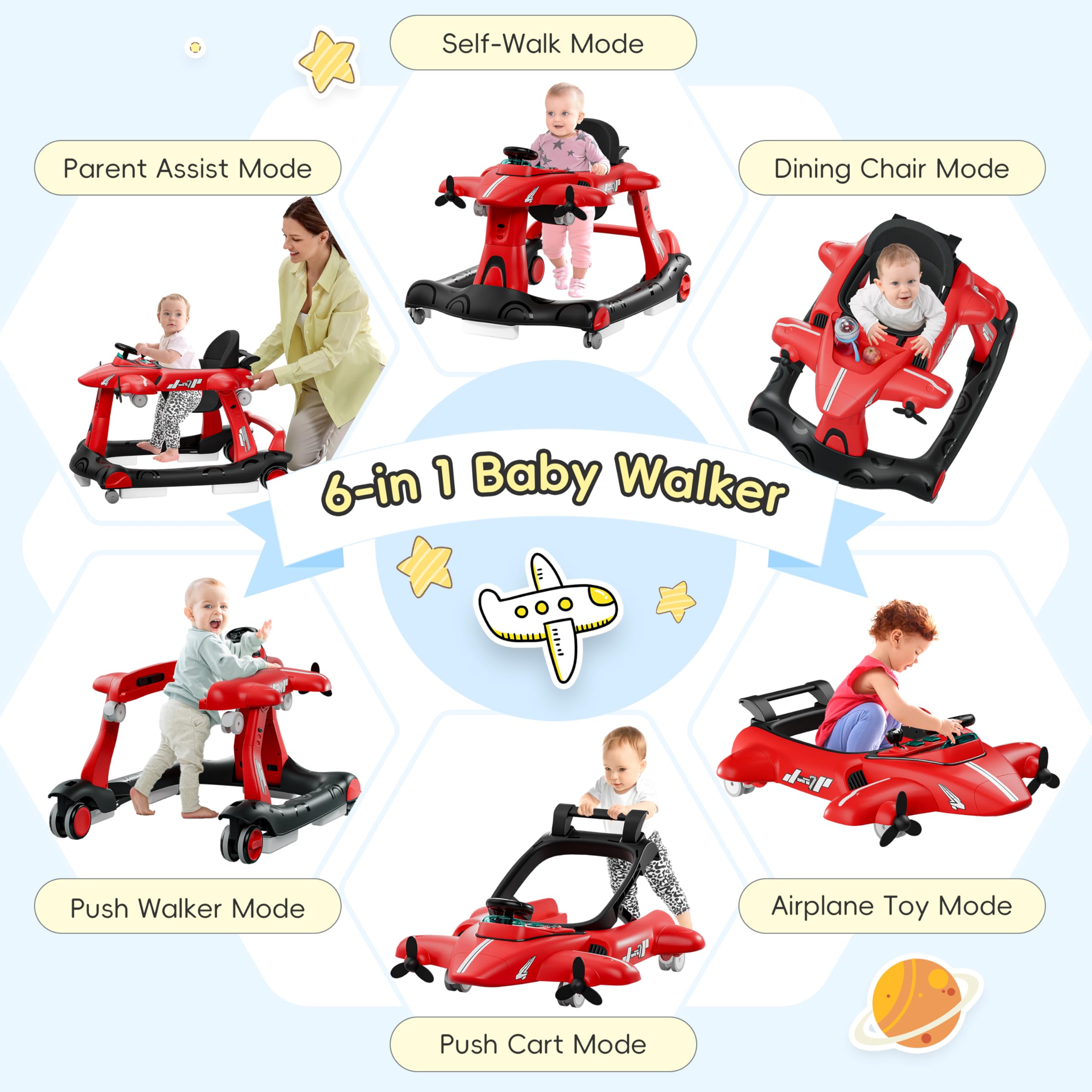 6-in-1 Convertible Baby Walker with Adjustable Height and Music Activity Center