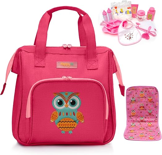 Baby Doll Diaper Bag Unicorn Embroidery 14-Piece Pretend Play