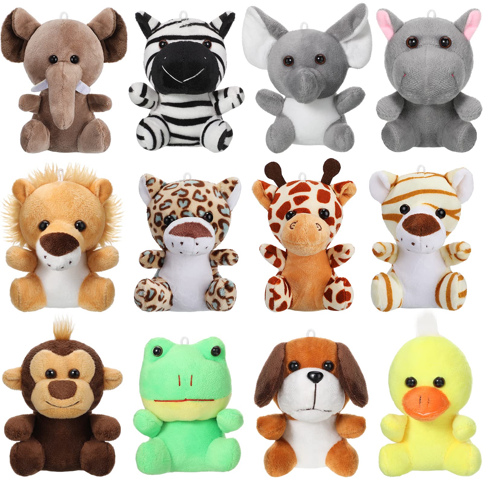 12 Pieces Mini Stuffed Animals 4.8 Inch Cute Safari Plush Toys Elephant Lion