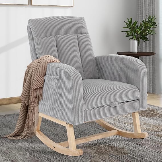 Modern Nursery Rocking Chair, Teddy Upholstered Rocking Chair