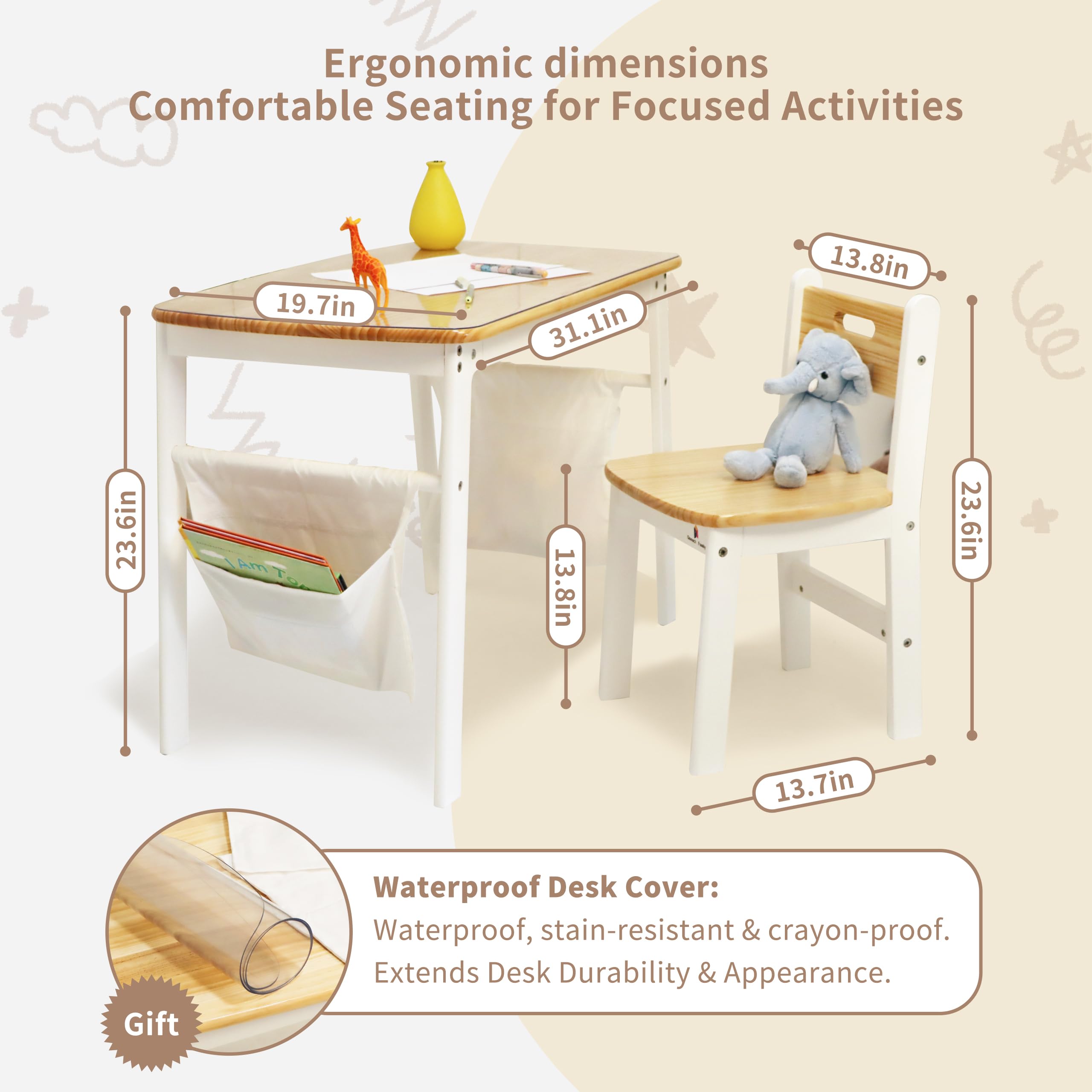 Montessori Kids Desk and Chair Set with Storage