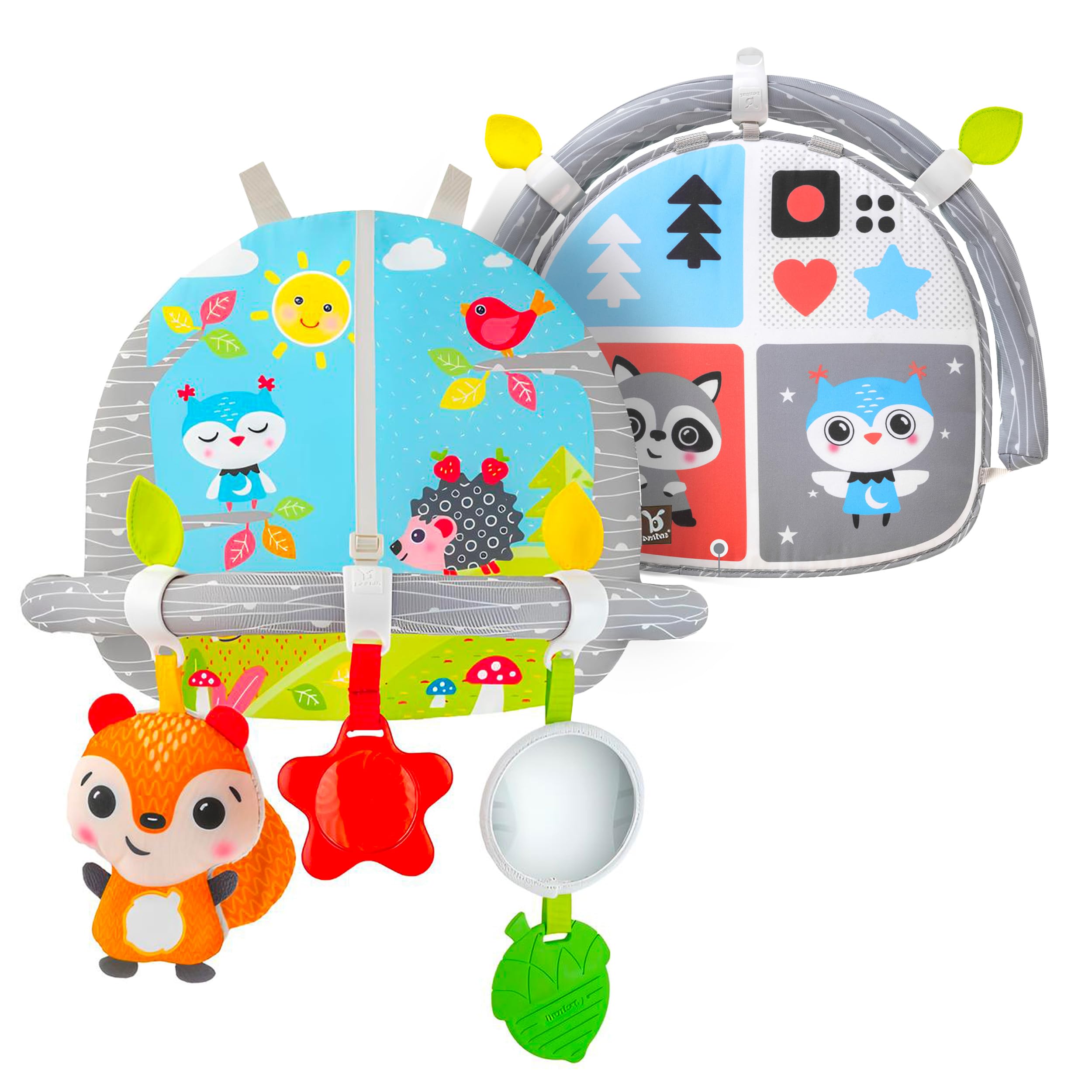 Car Seat Toys for Babies - Double Sided Rear Facing Carseat Toy with Baby Mirror