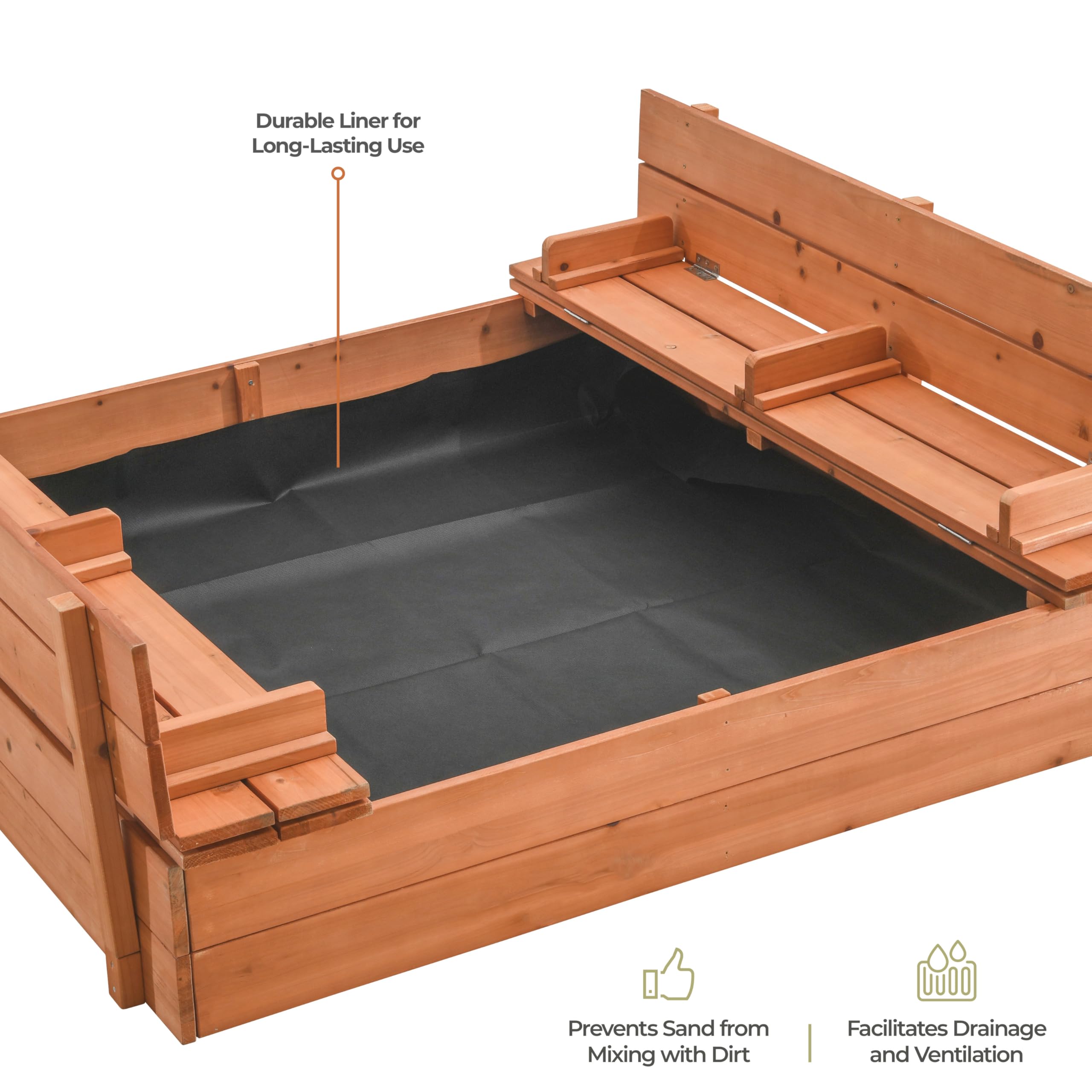 Cedar Wood Sandbox with Convertible Lid and Benches