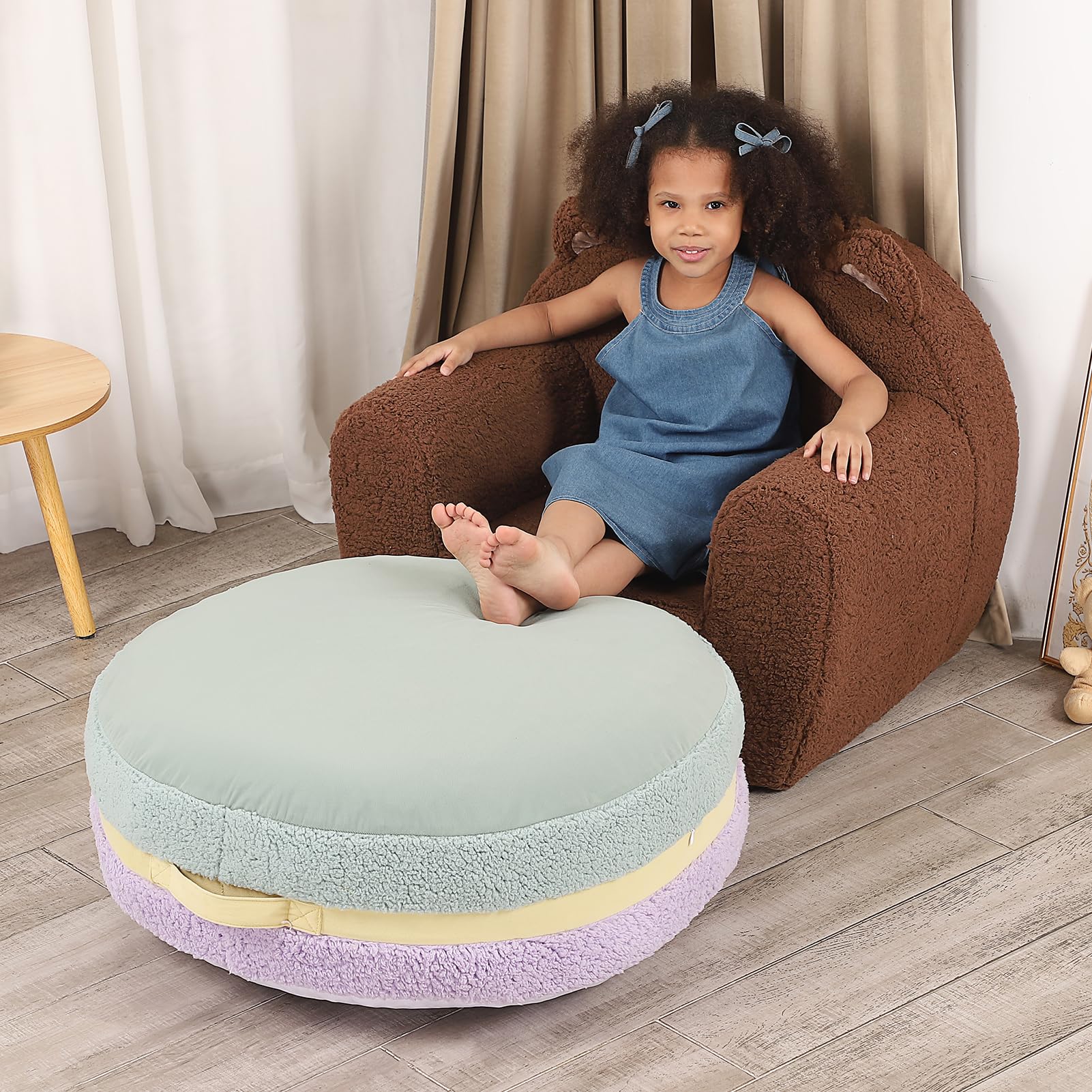 Macaron Bean Bag Chair for Kids and Teens, Comfy Sherpa Pouf Ottoman for Kids and Adult