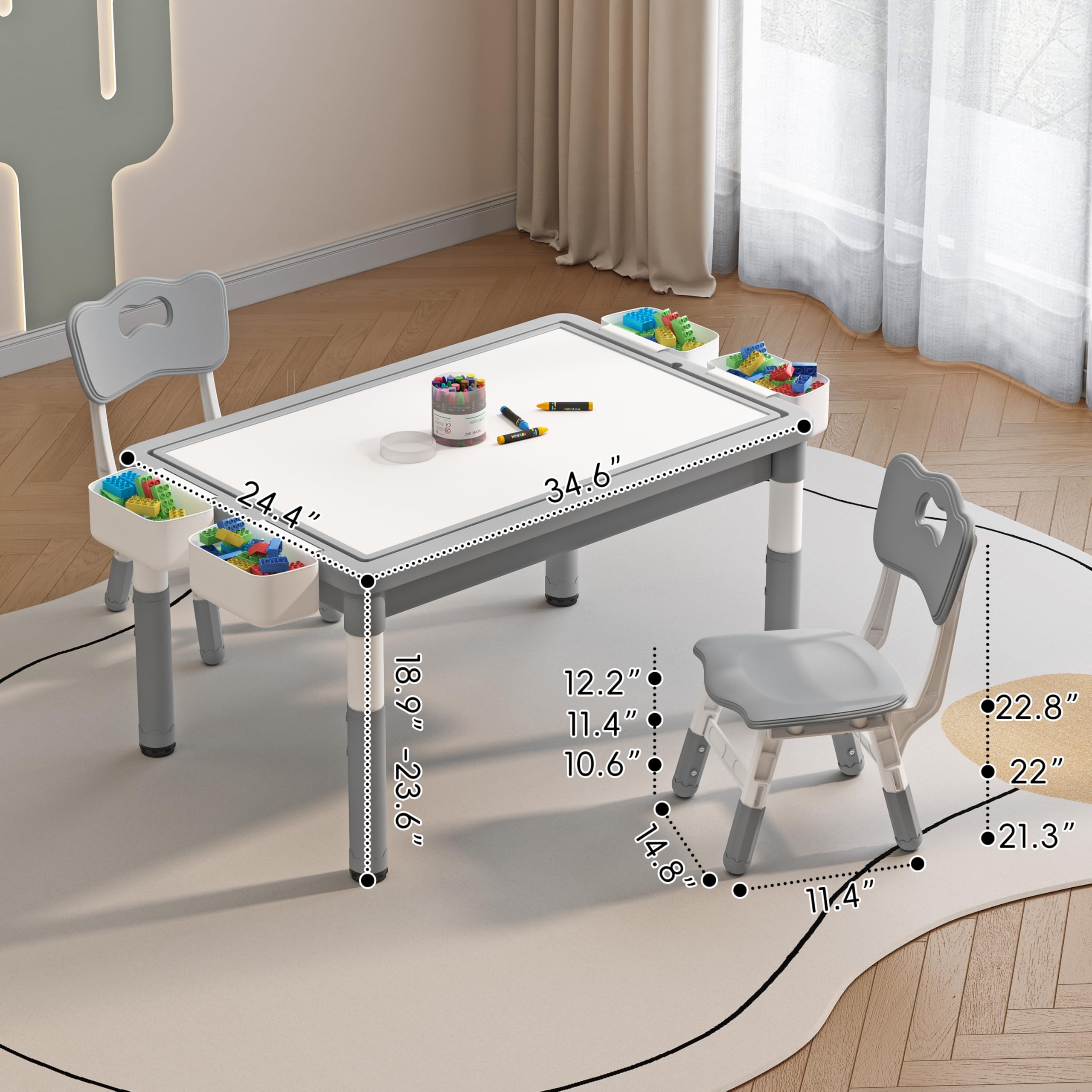 Kids Table and 2 Chairs with Storage, Children Water and Sand Activity