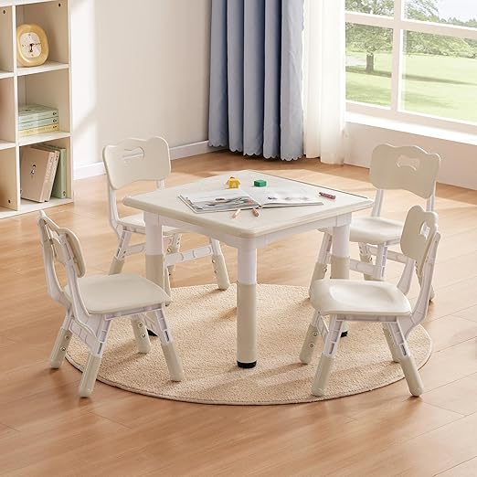 Kids Study Table and Chairs Set, Height Adjustable Toddler Table and Chair