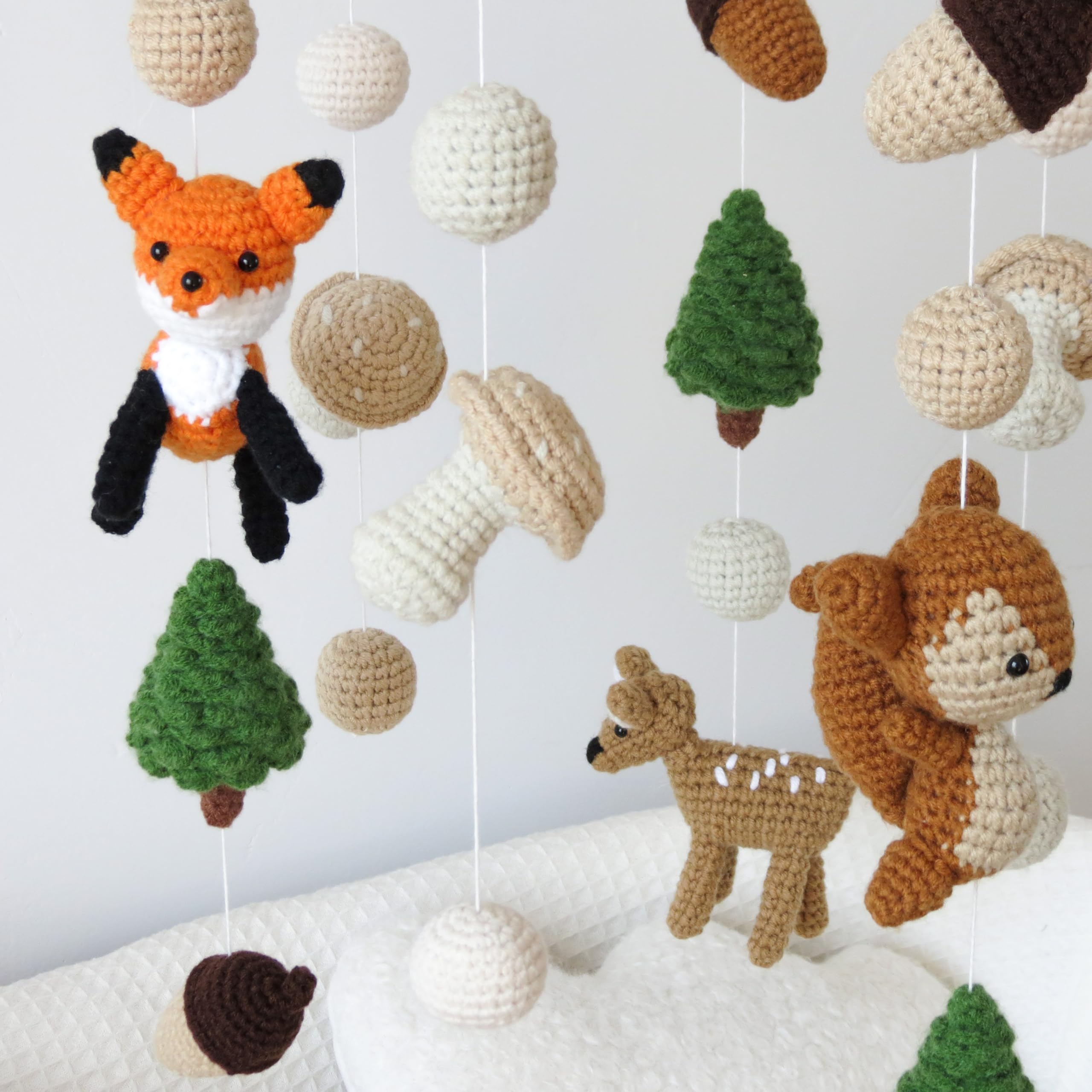 Woodland Mobile for Crib Forest Baby Crib Mobile for Boys Girls Crocheted Animals