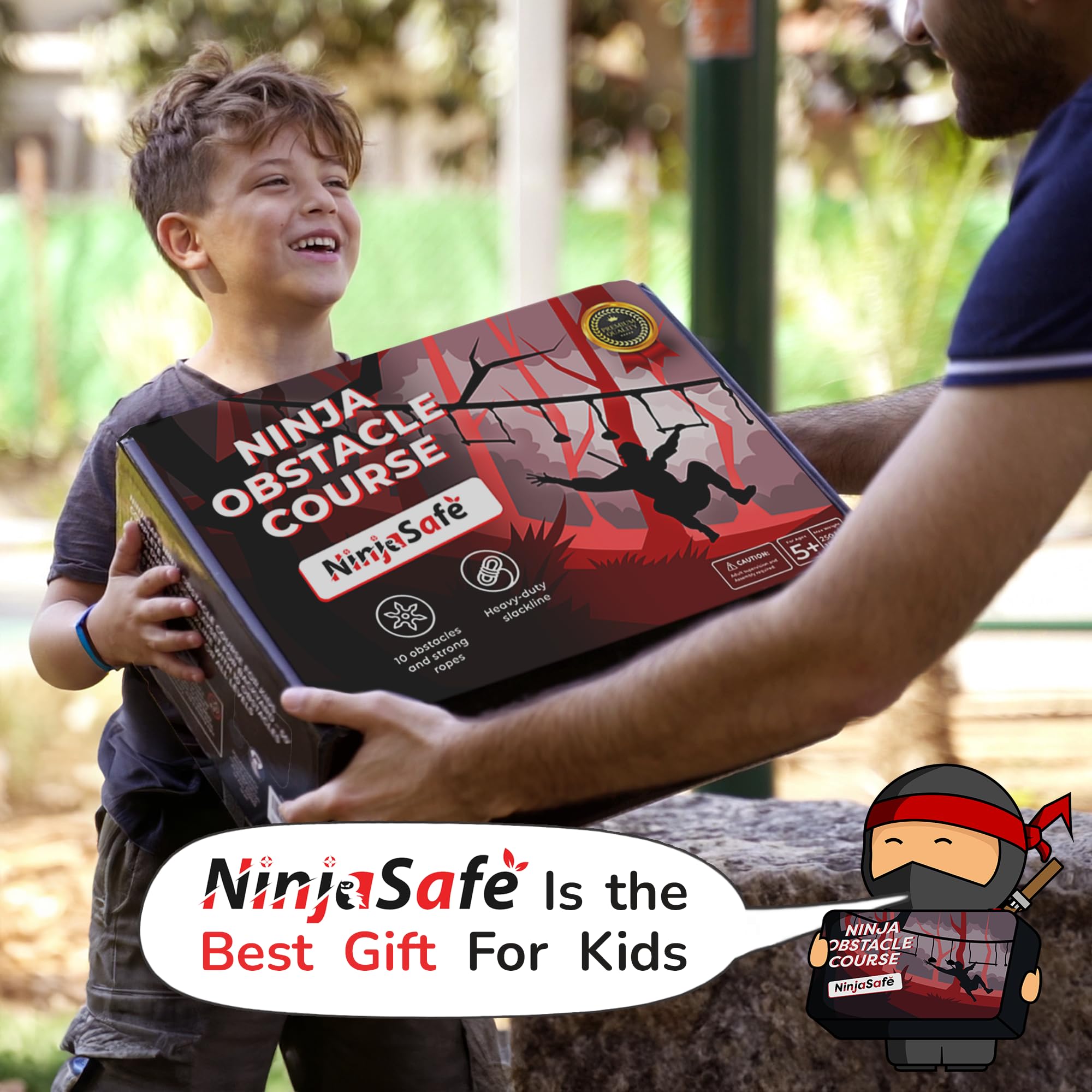Kids Outdoor Ninja Obstacle Course with Slackline