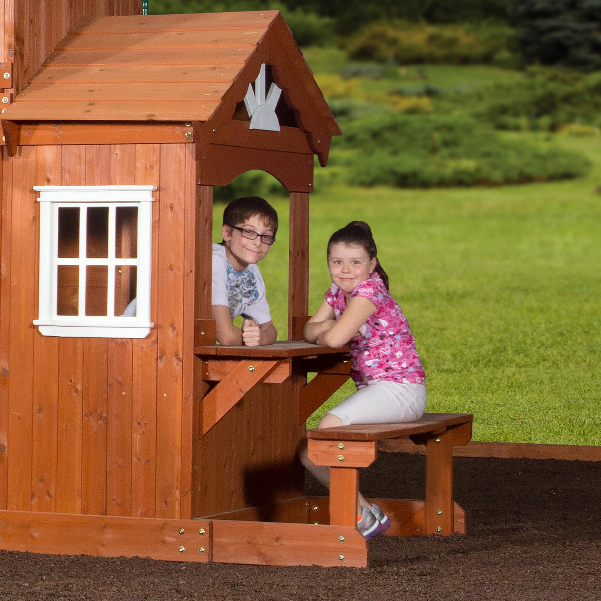 Cedar Wood Swing Set with Clubhouse and Wave Slide