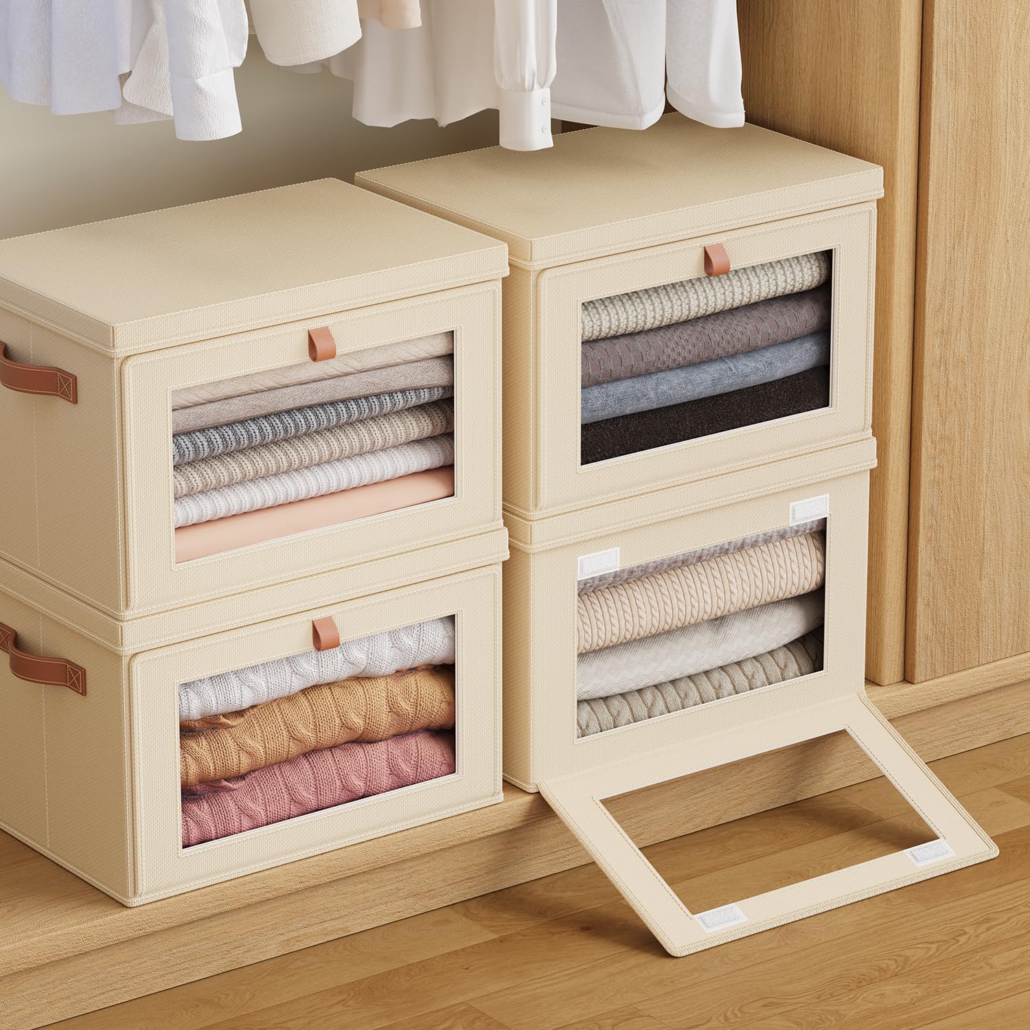 Foldable Storage Bins with Handles & Window - 4 Pack Collapsible Fabric Organizer