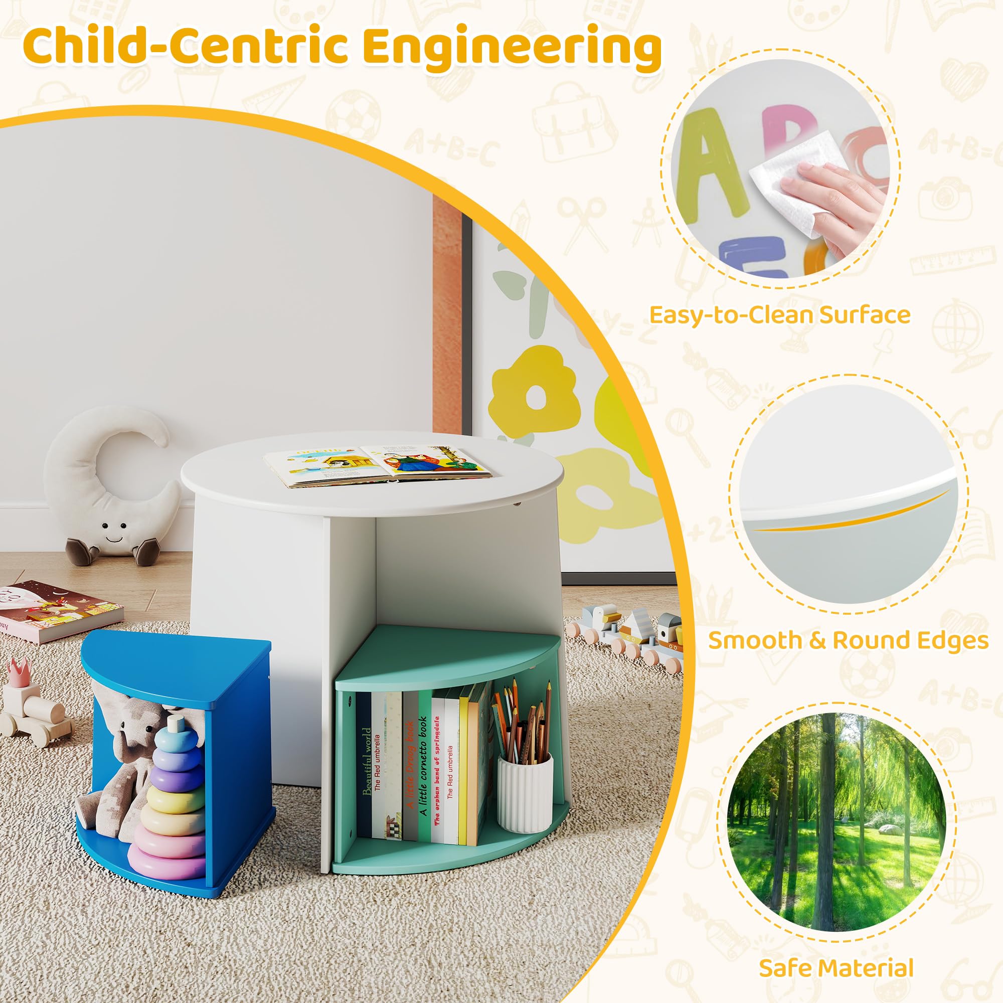 Kids Table and Chair Set with Storage Stools