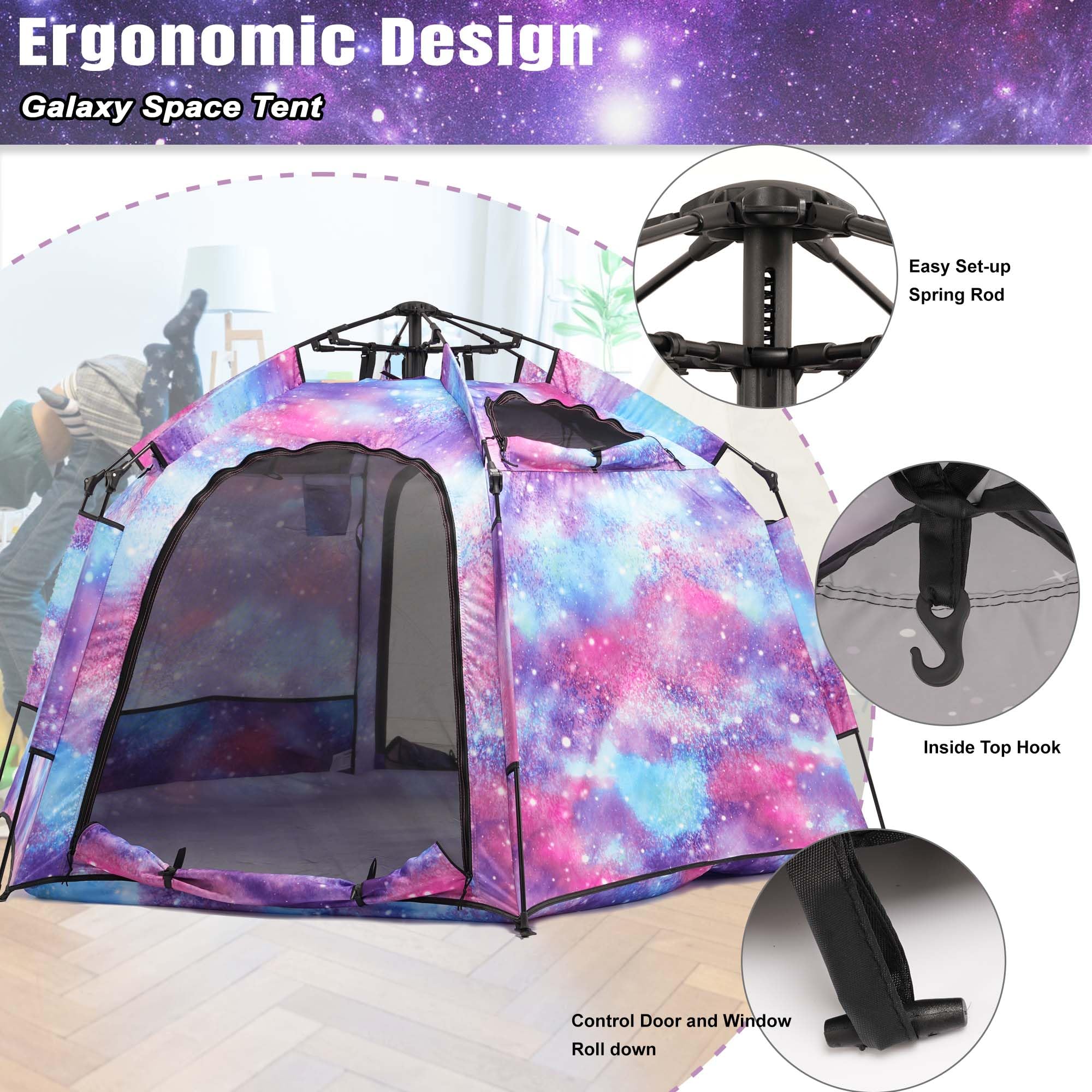Hexagon Kids Play Tent with LED Strip Lights