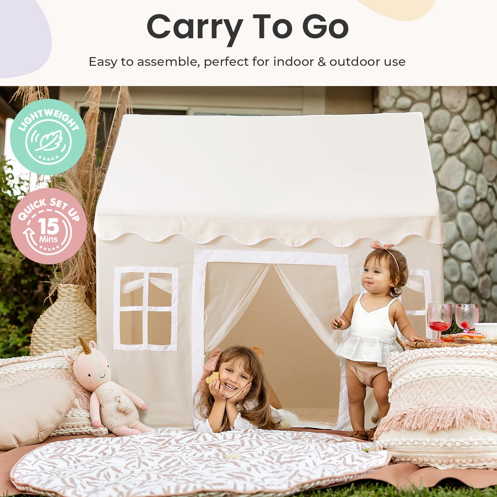 Kids Play Tent with Padded Mat and LED Lights