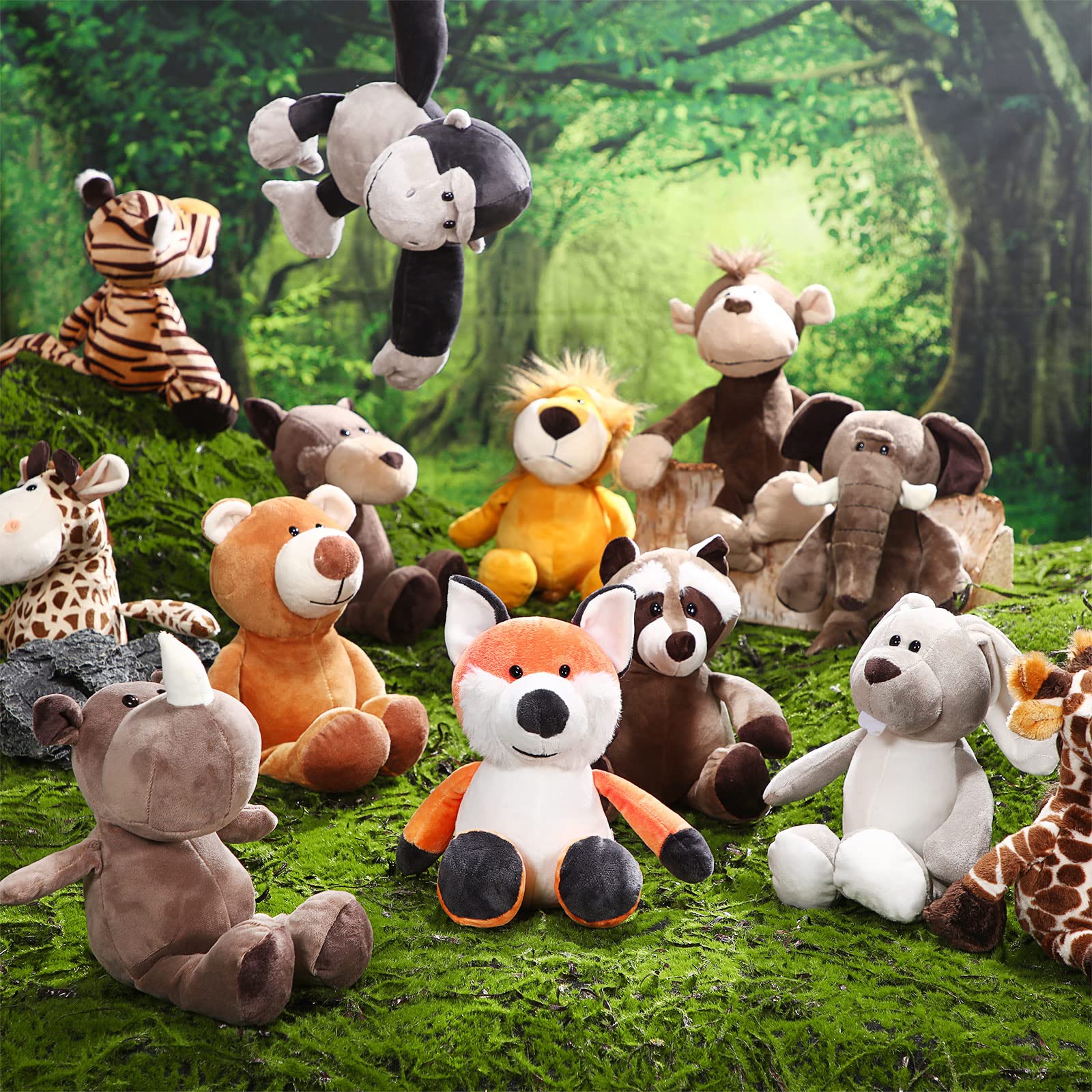 24 Pcs Plush Safari Stuffed Animal Set 10 Inch Cute Plush Jungle Animal Toys Lion Elephant