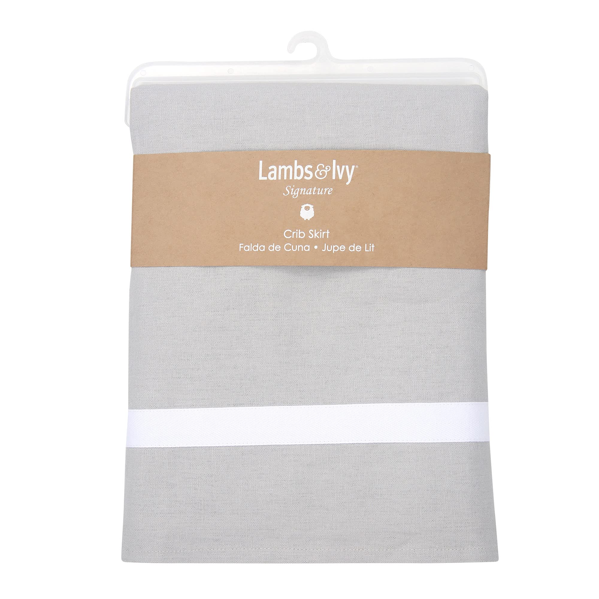 Gray Linen Crib Skirt with White Trim