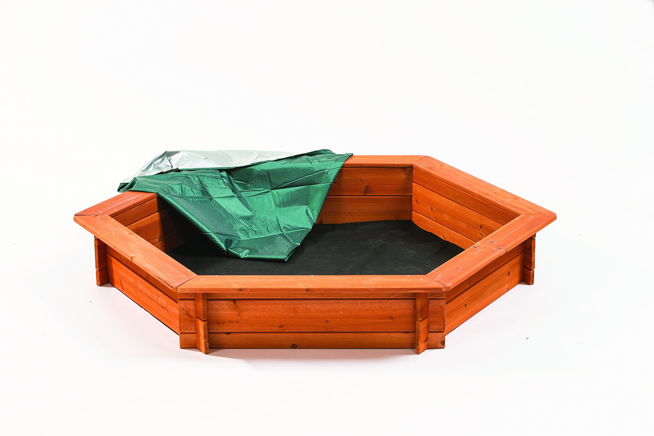Wooden Sandbox w Seat Boards | Eco-Friendly Cover & Ground Liner