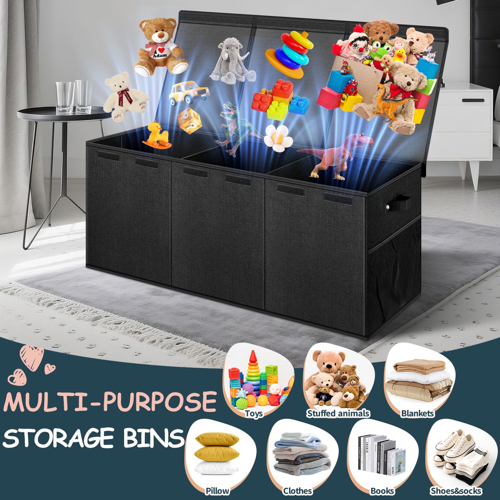 Extra Large Toy Box with Lids and Dividers - Collapsible Storage Organizer