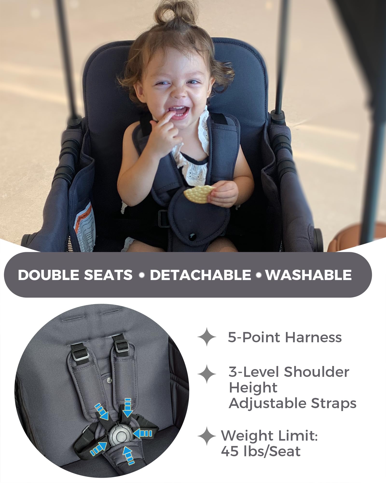 Double Wagon Stroller for 2 Kids with Canopy