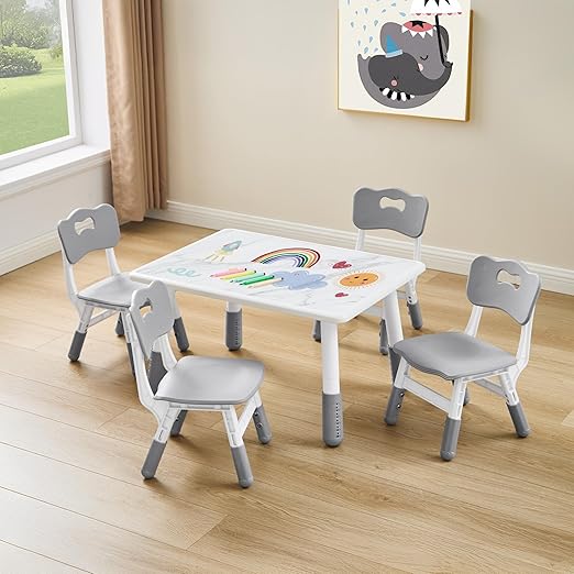 Adjustable Kids Table and 2 Chair Set, Height Adjustable Multi-Activity Play Desk