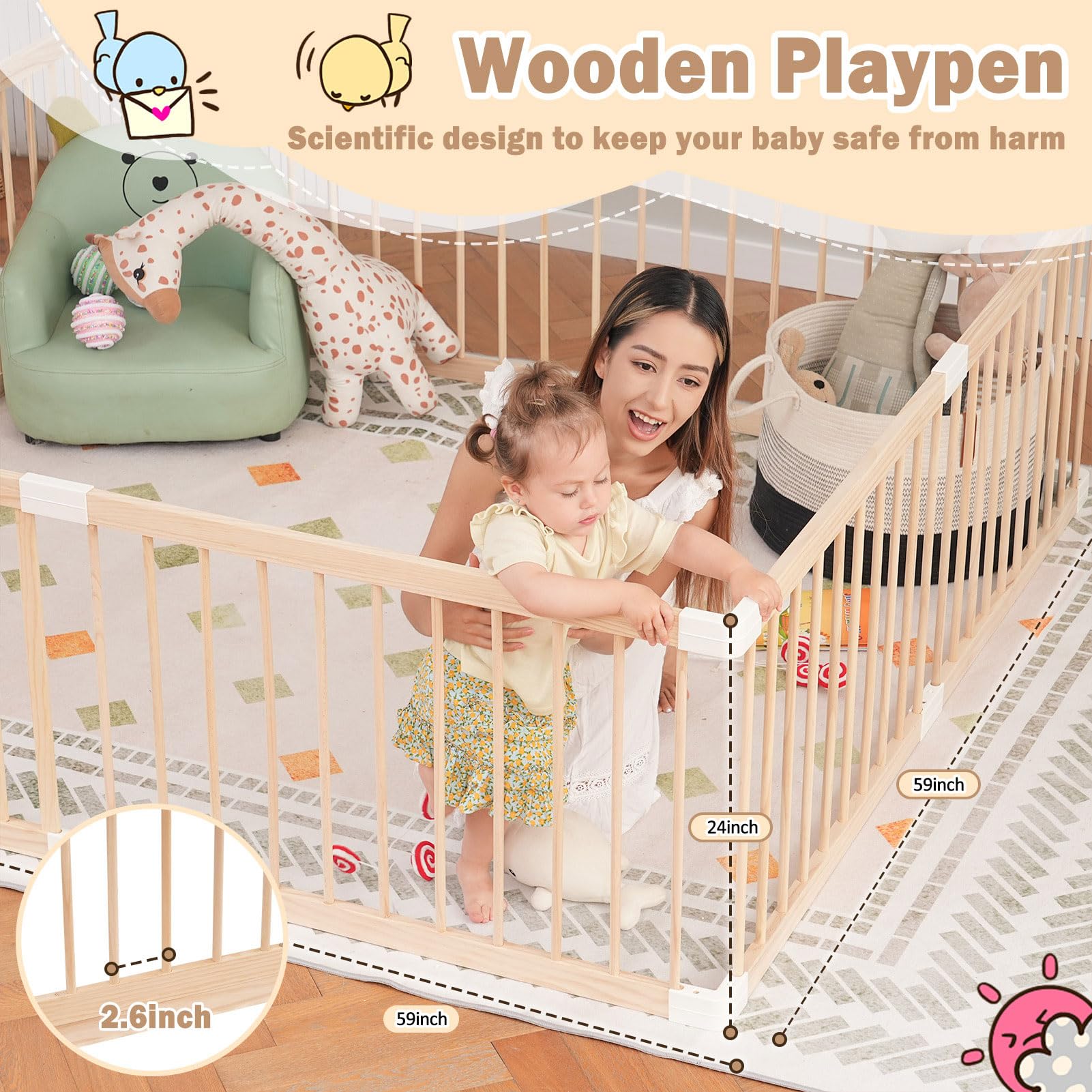 Wooden Baby Playpen with Toys