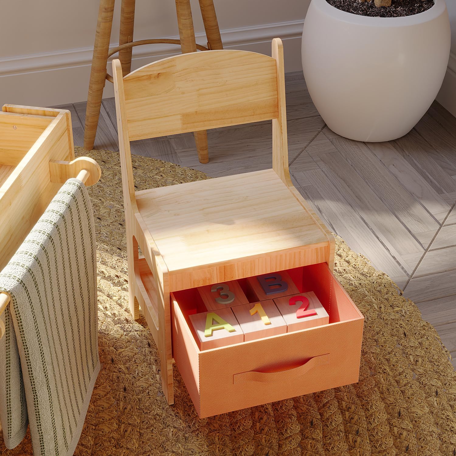 Solid Wood Kids Table and Chair Set with Storage