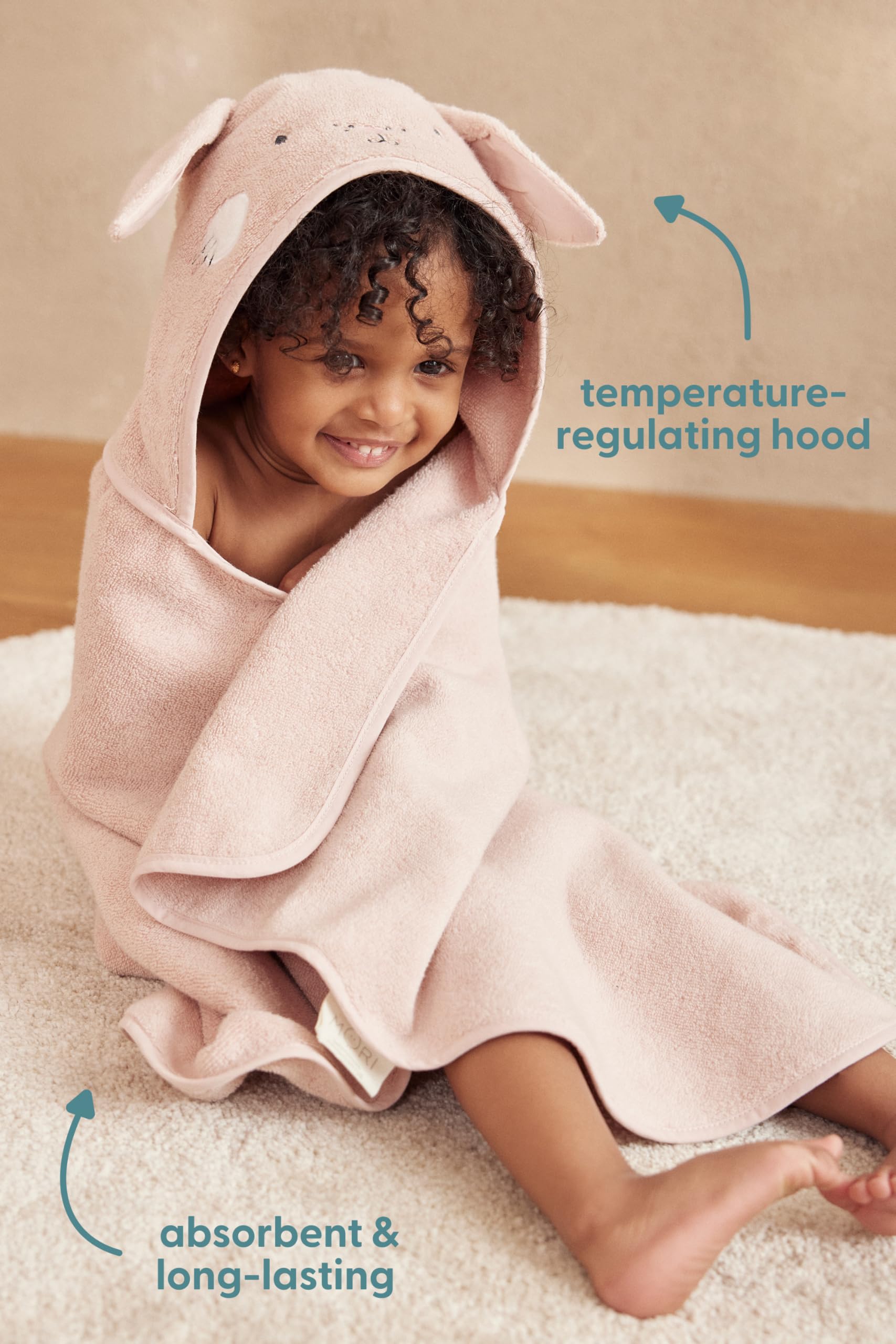 and Girls Hooded Bunny Bath Towel in Blush - Unisex Baby Toddler