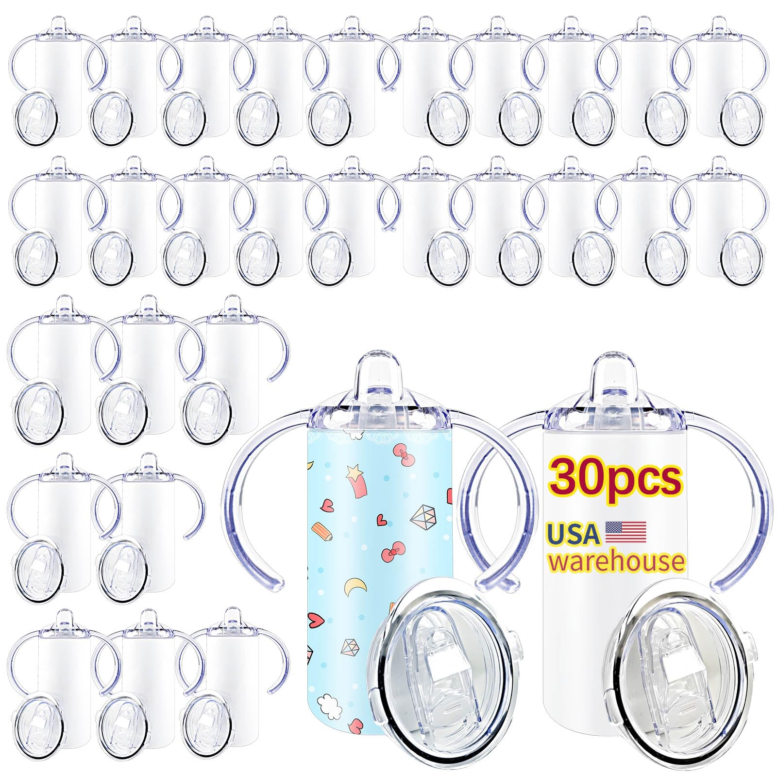 30 pack 12 oz sublimation sippy cup blank bulk product USA WAREHOUSE