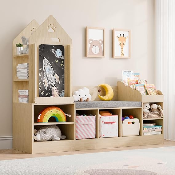 Bookshelf with Reading Nook, Toddler Bookcase Bench