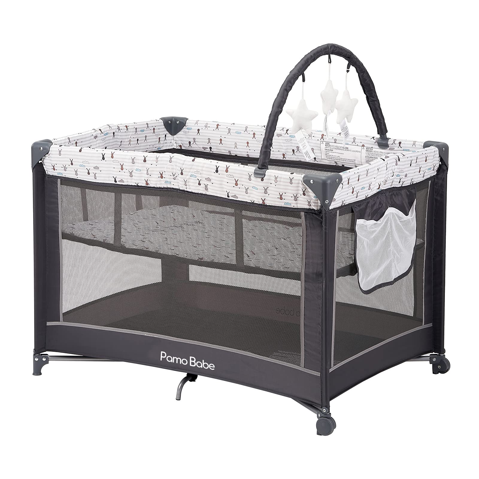 Portable Playard,Sturdy Play Yard with Padded Mat and Toy bar with Soft Toys