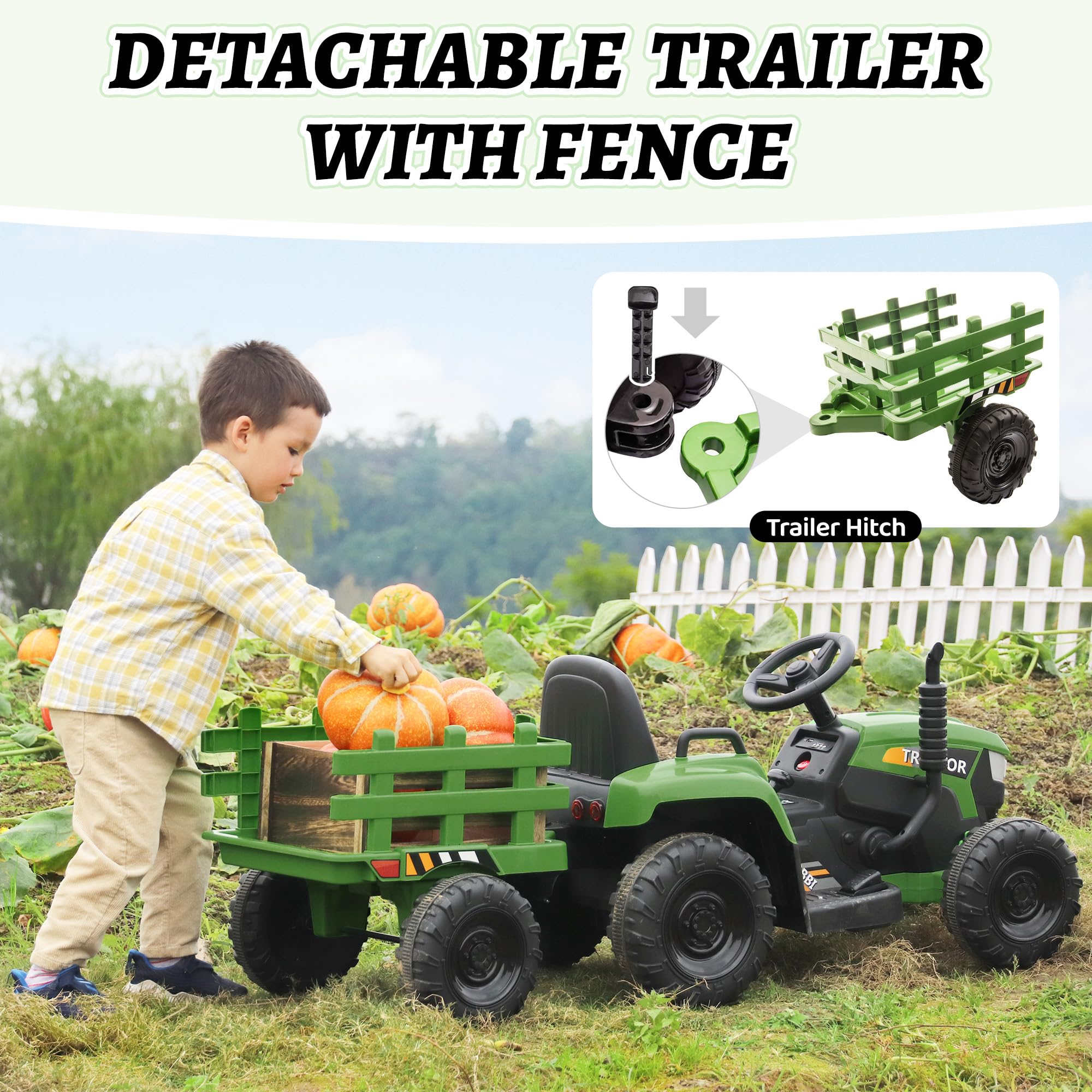 12V Electric Ride-On Tractor with Trailer for Kids