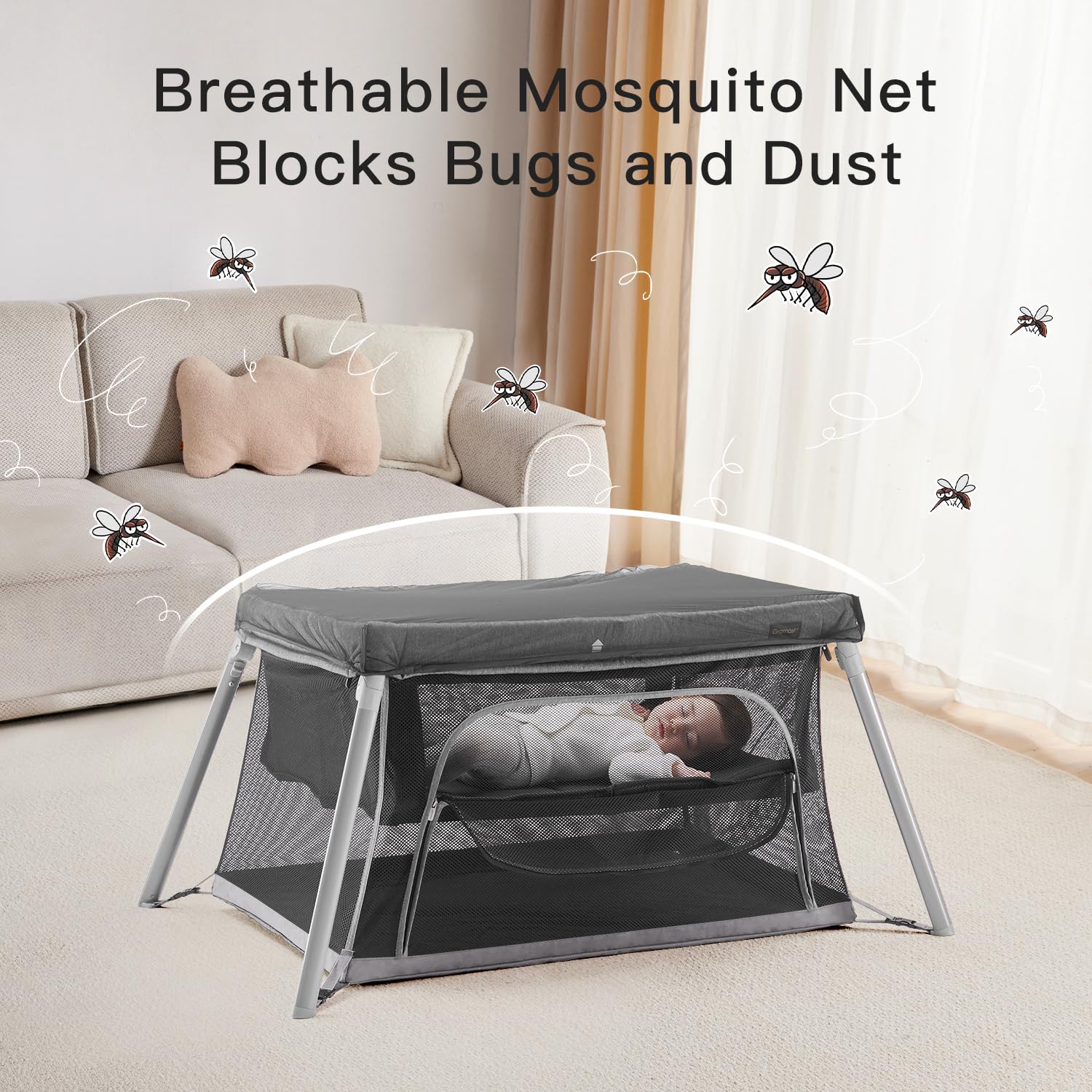 Portable Travel Crib with Bassinet and Playpen
