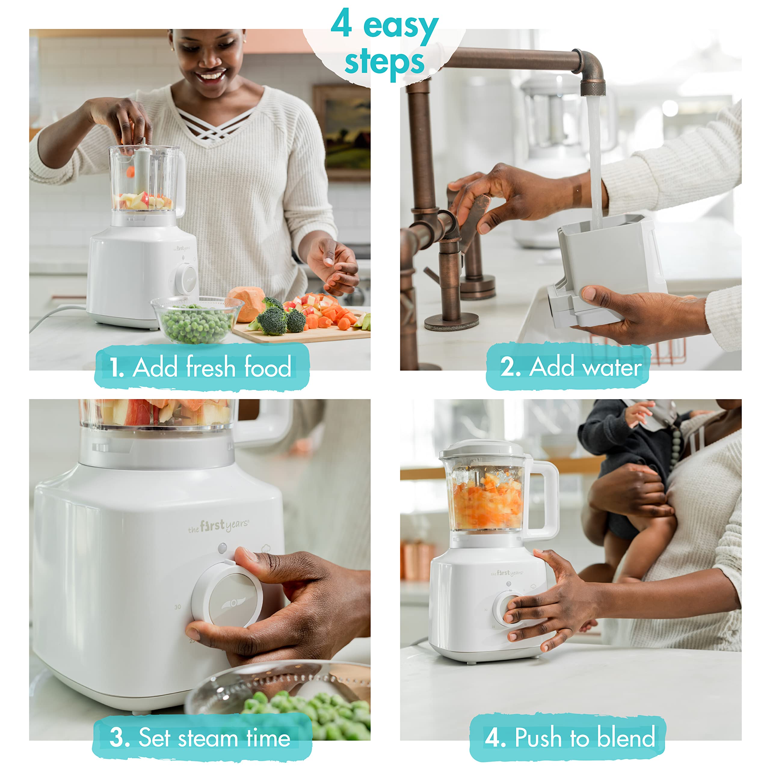 The First Years 2-in-1 Baby Food Maker and Steamer - Baby Food Blender and Steamer - Healthy Homemade Baby Puree Maker - Easy-to-Clean Baby Food Processor - Dishwasher Safe - 3.5 Cup Capacity