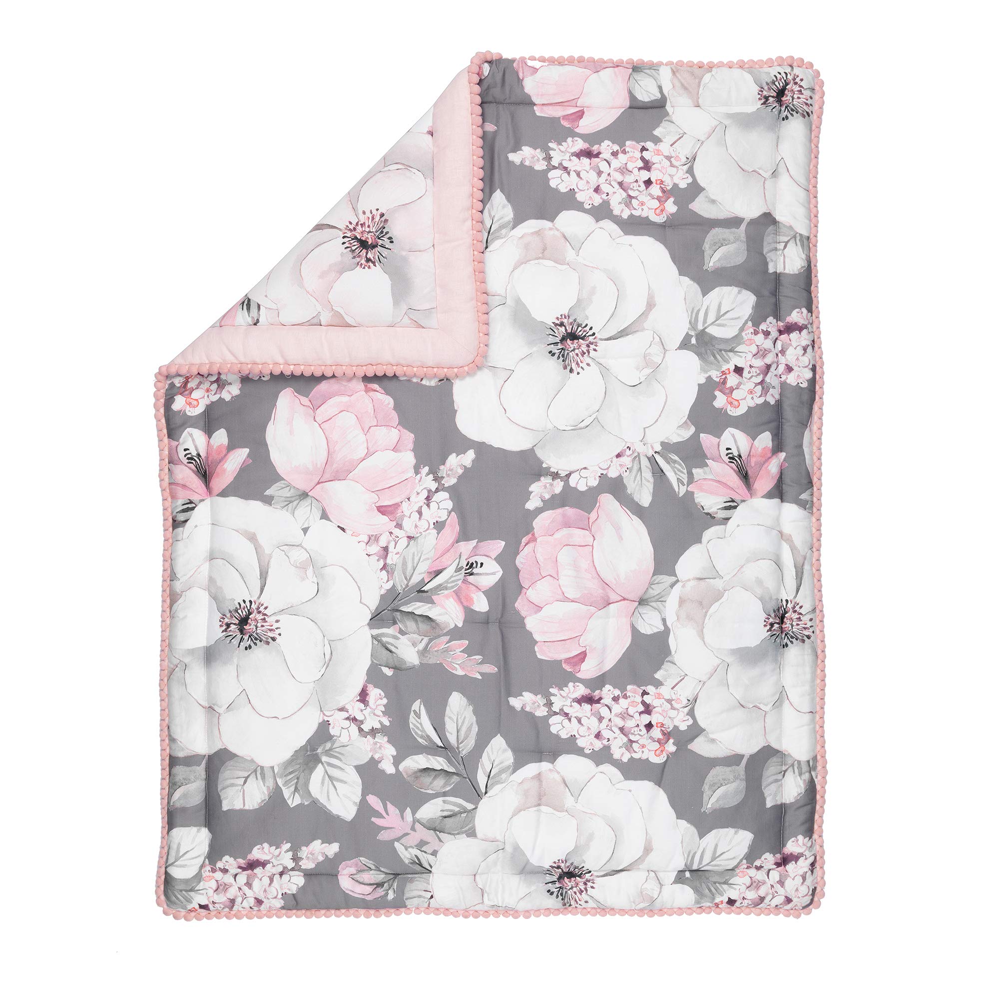 4-Piece Watercolor Floral Crib Bedding Set - Pink & Gray