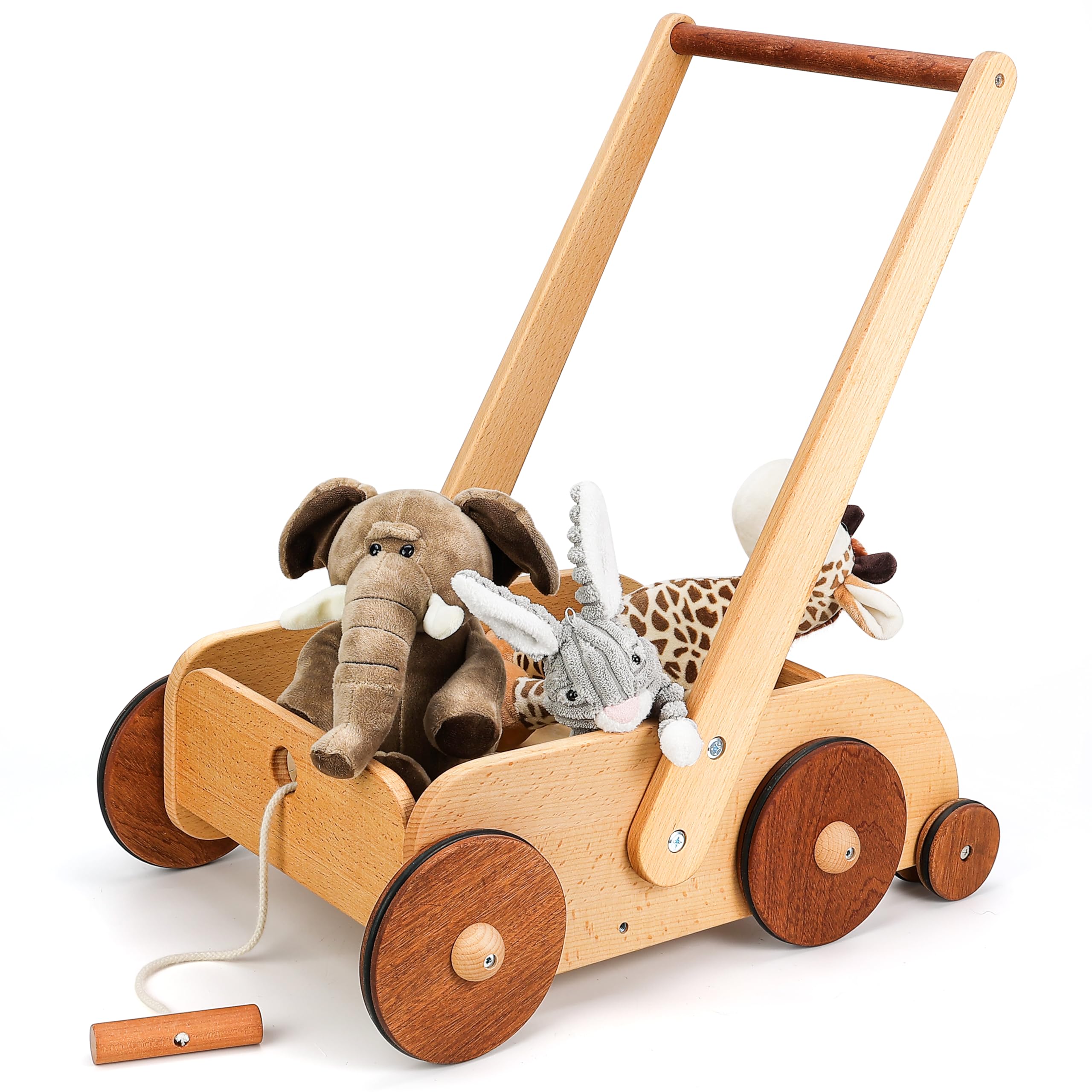 Wooden Baby Walker, Adjustable Speed Anti-Rollover Push Walker Toy for Babies