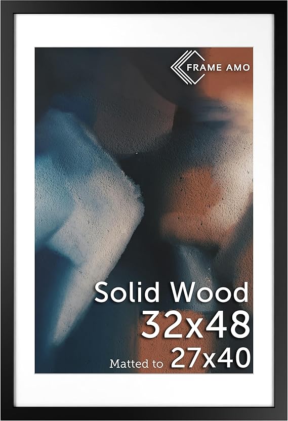 A0 33.1x46.8 Black Solid Wood Poster Frame, with 22.9x32.6 White Mat
