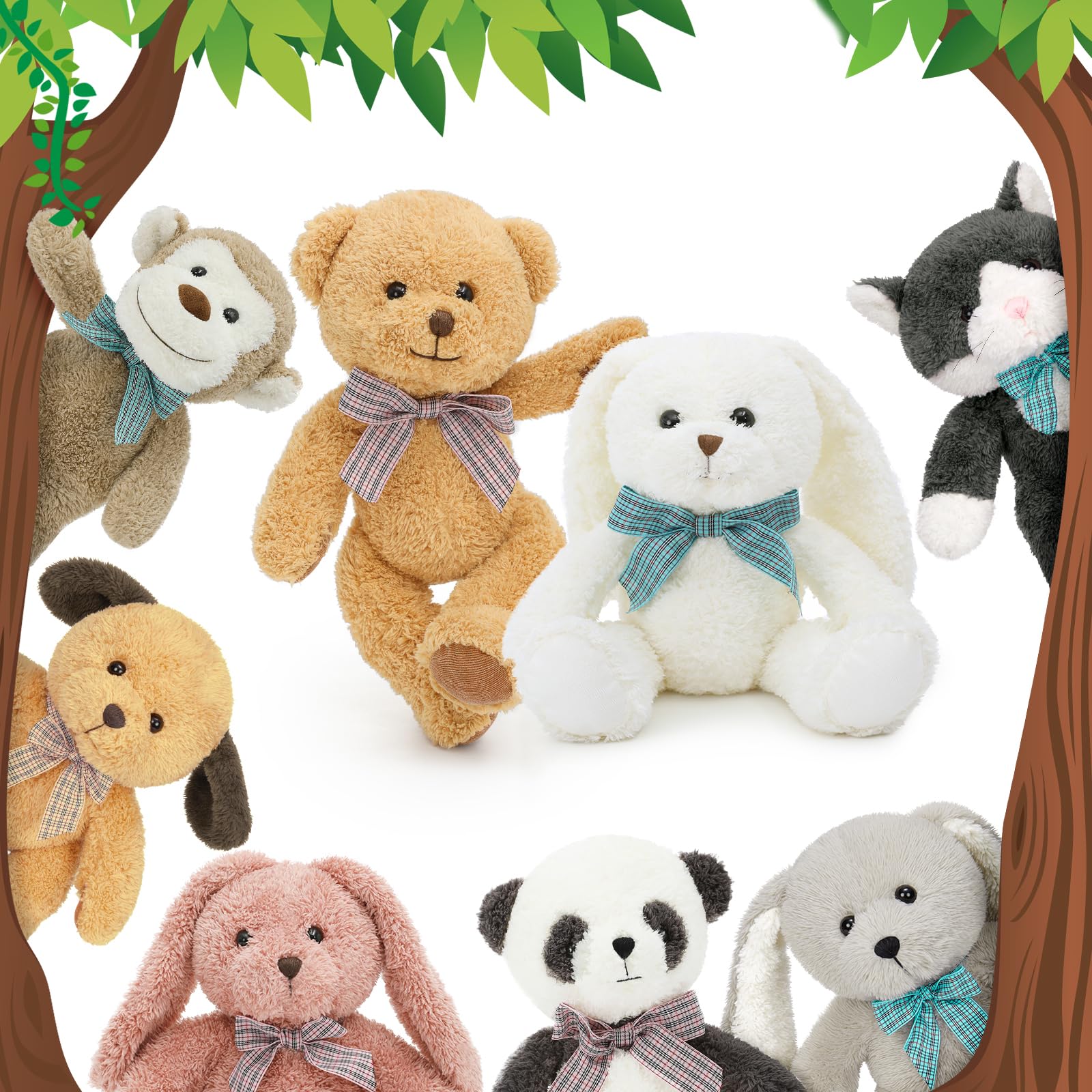 13 inch Stuffed Animals Bulk, 8 Pack Assorted Animals Plush Toy Set with Teddy Bear