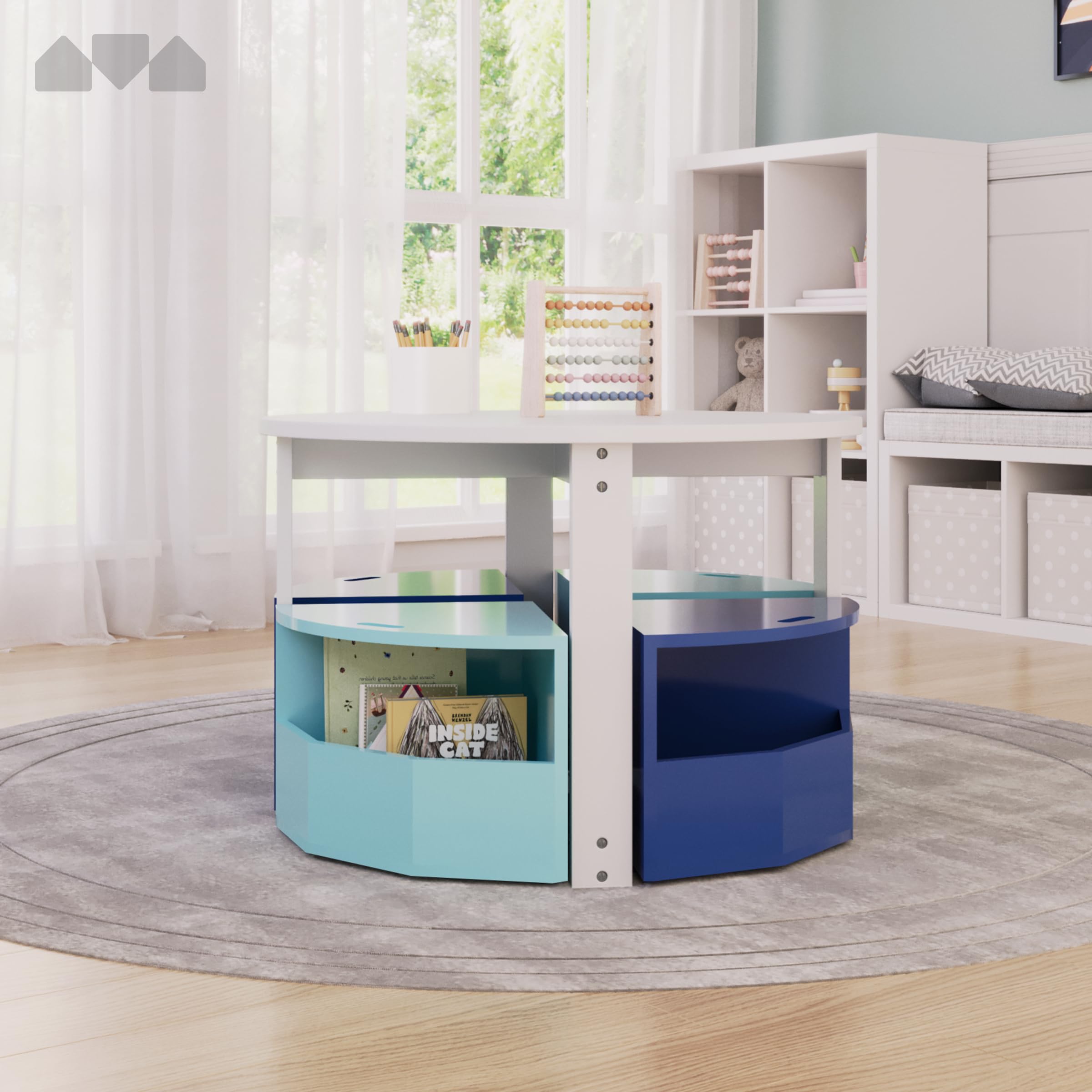 Toddler Table and Chair Set – Round Kids Activity Table With 4 Storage Stools