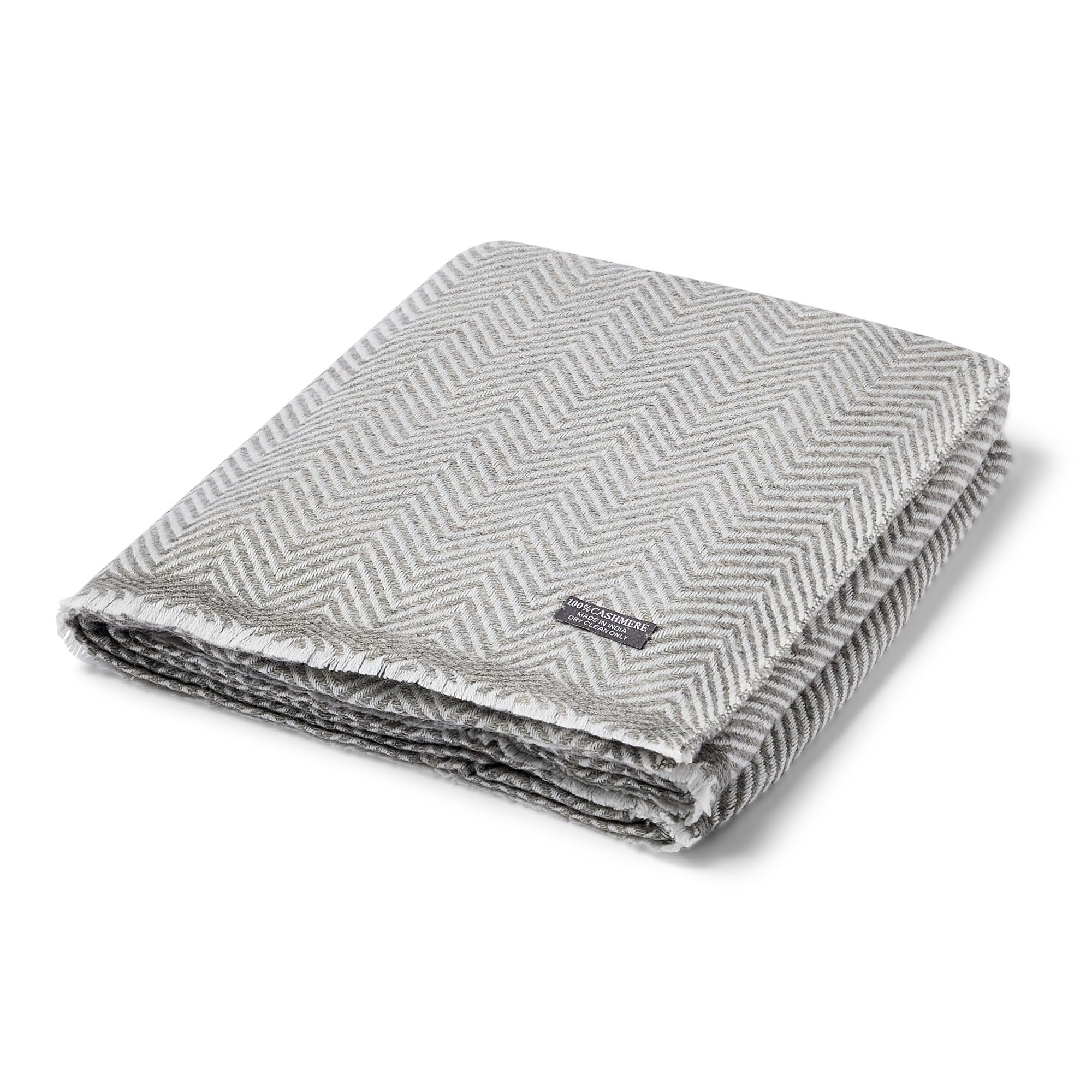 Cashmere Throw Blanket Oversized 118x55 Inch Grey with Fringe