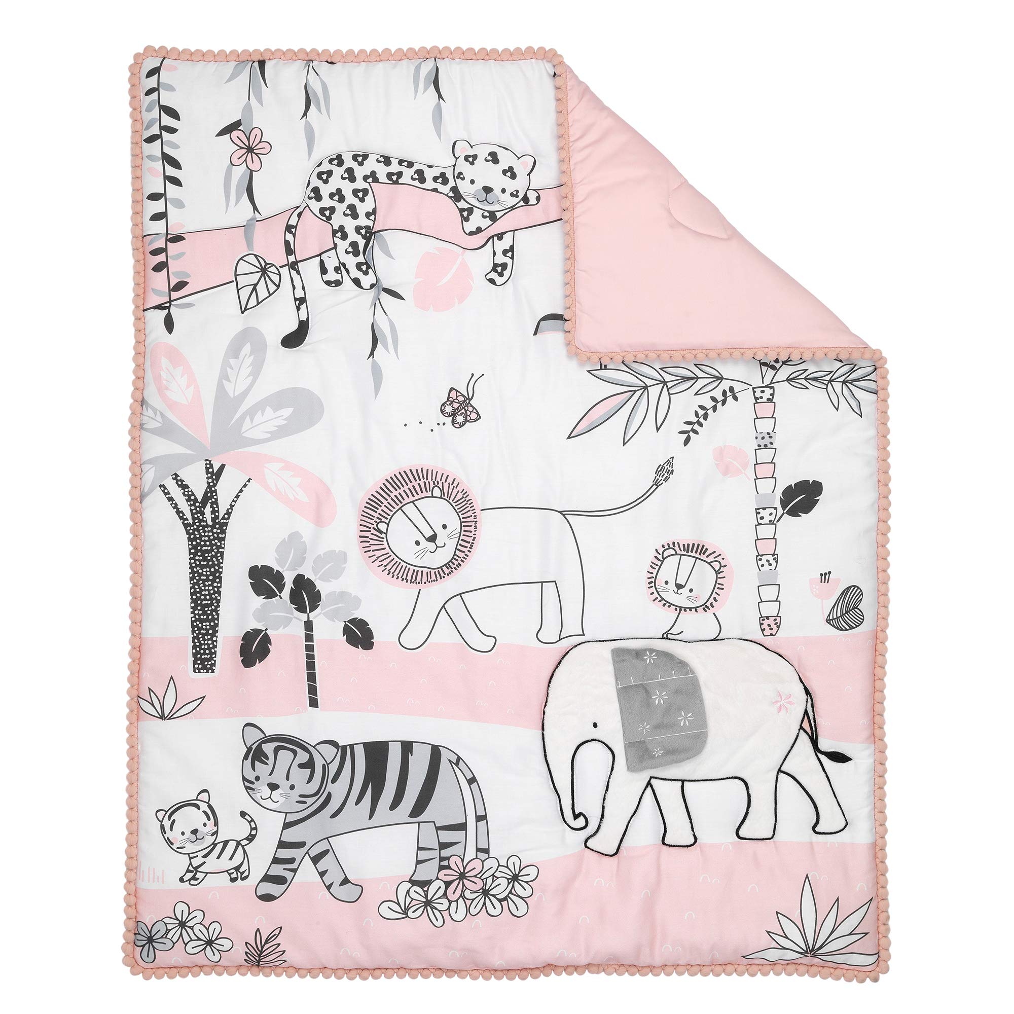 Happy Jungle Pink/White Safari Nursery 5-Piece Crib Bedding Set