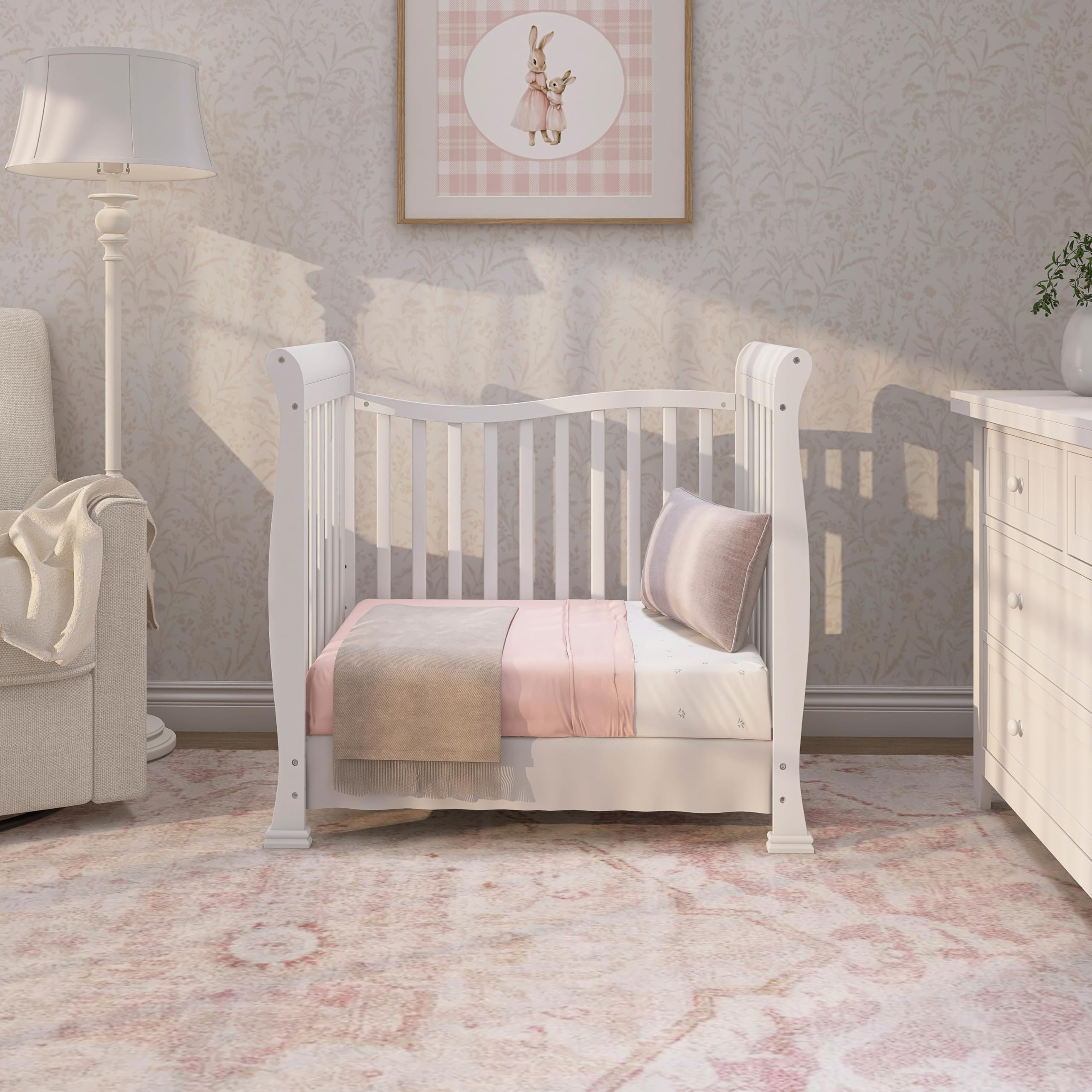4-in-1 Convertible Mini Crib with Adjustable Mattress Height