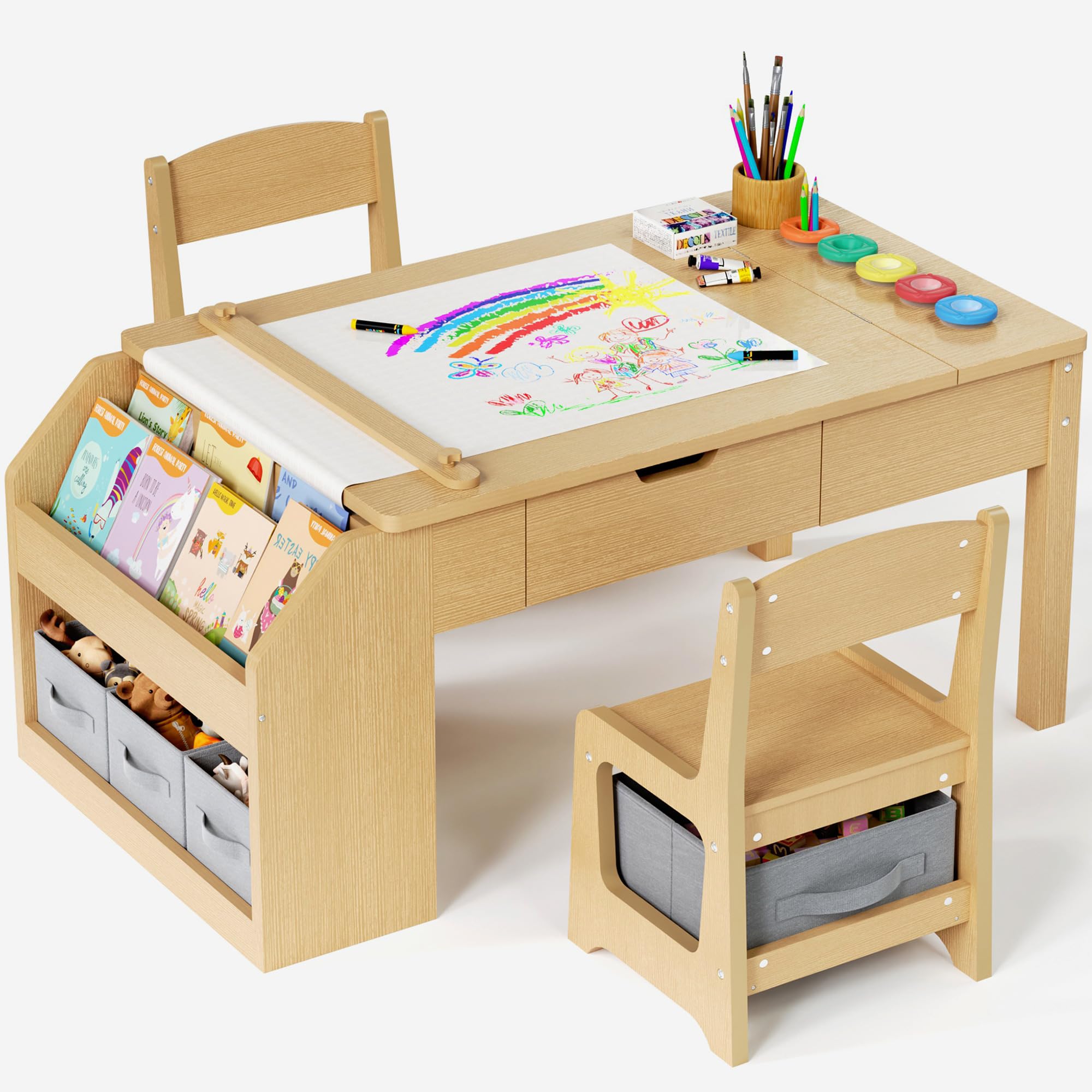 Kids Art Table and Chair Set with Storage Drawers