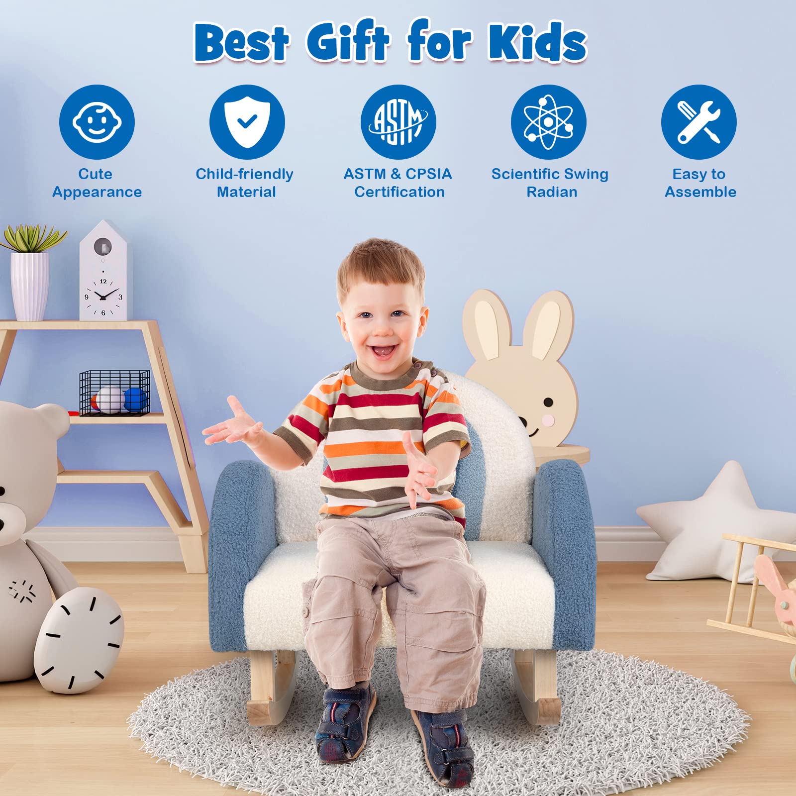 Kids Rocking Chair with Plush Fabric