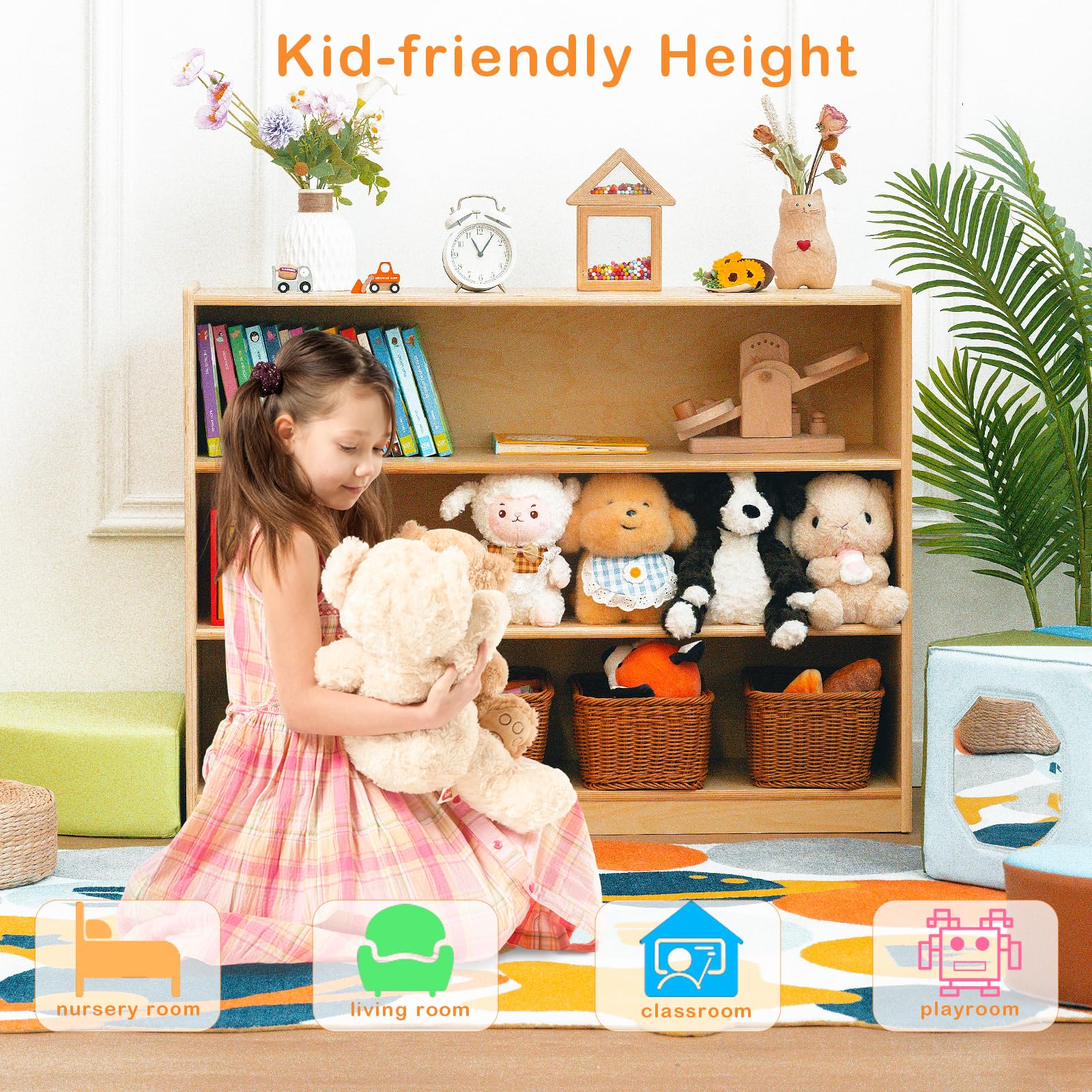 3-Tier Montessori Bookshelf for Kids