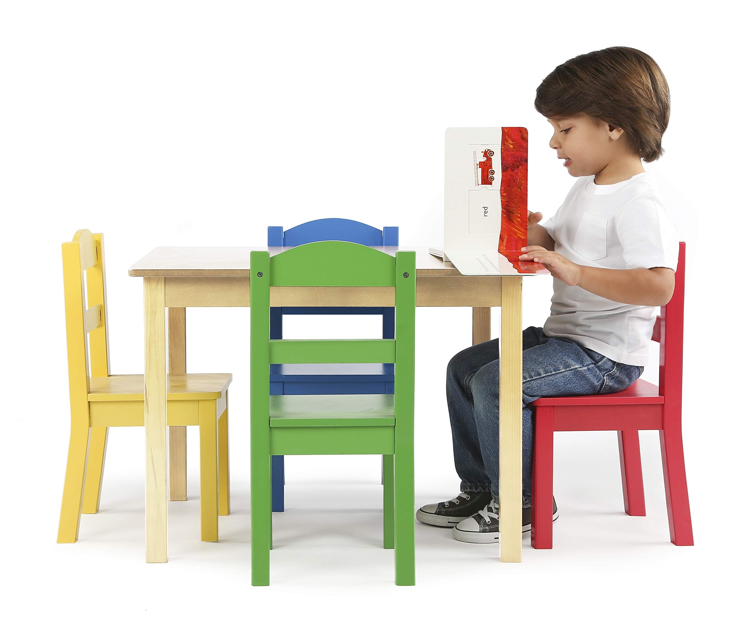 Kids Wooden Table and 4 Chairs Set, Natural/Primary - Kids Table and Chair Set