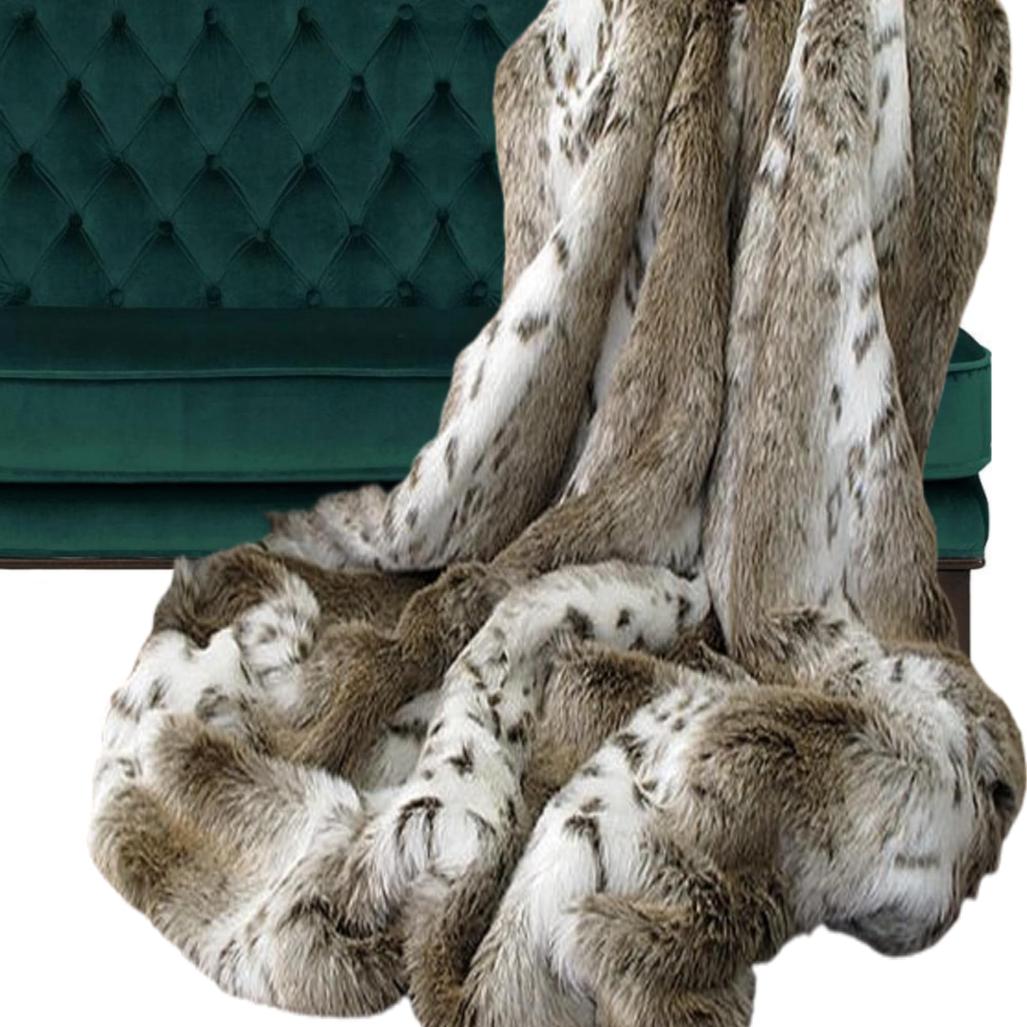 Faux Fur Throw Blanket Lynx Print Plush Minky Lined