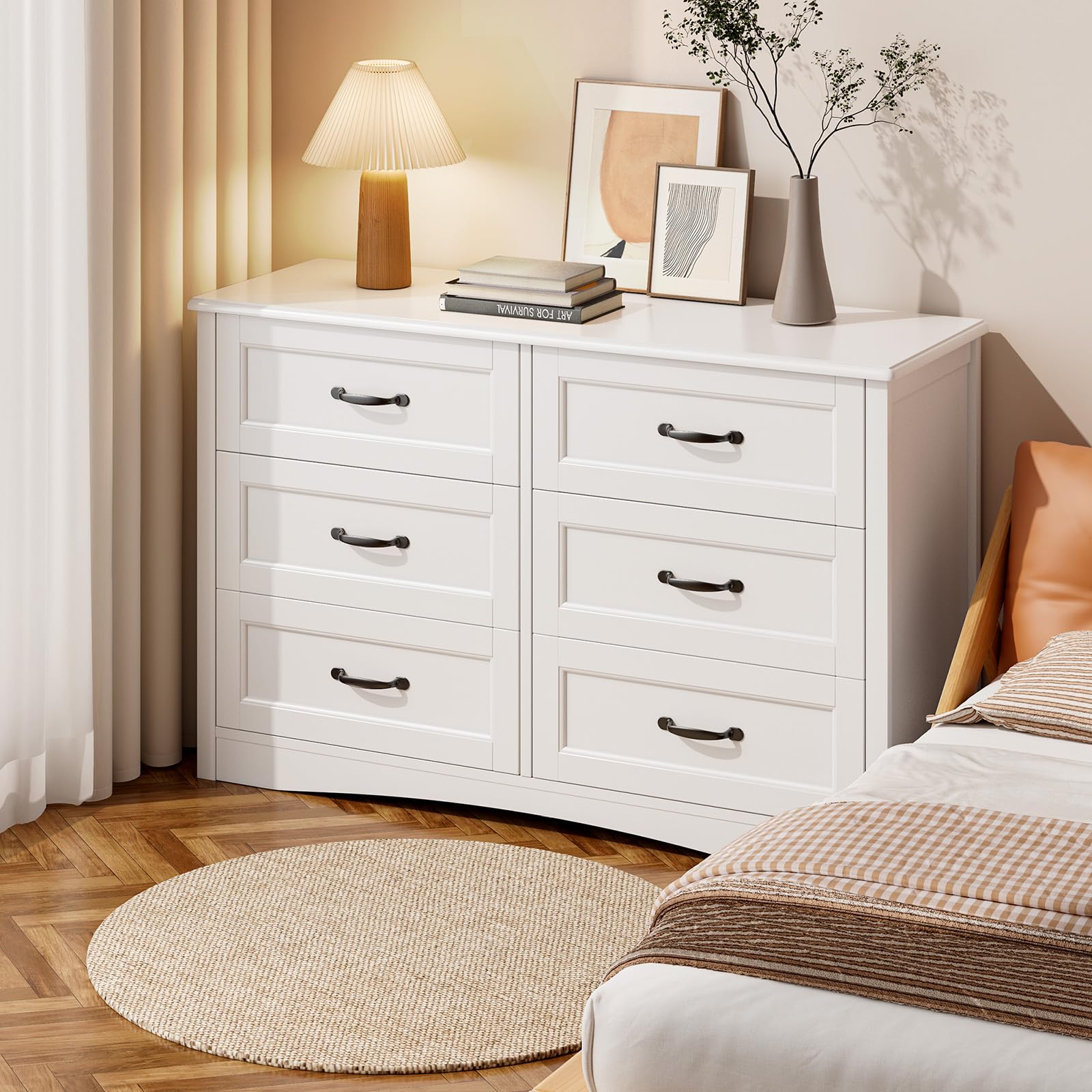 6 Drawer Dresser for Bedroom with Metal Handles