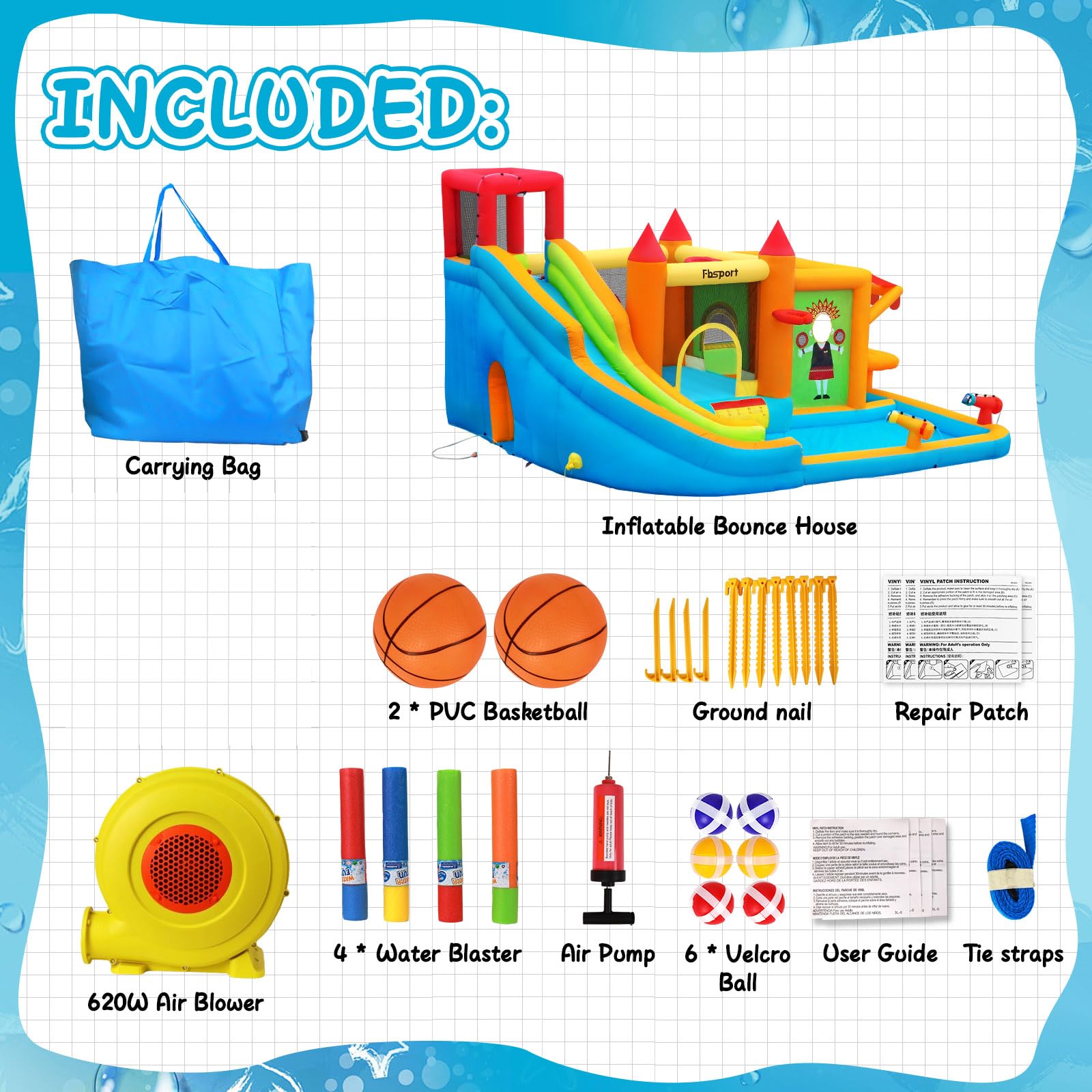 10-in-1 Inflatable Bounce House Water Slide with Splash Pool