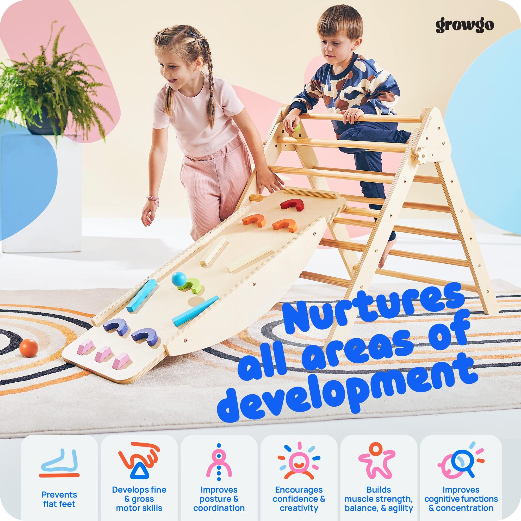 Pikler Triangle Climber with Ramp and Tent